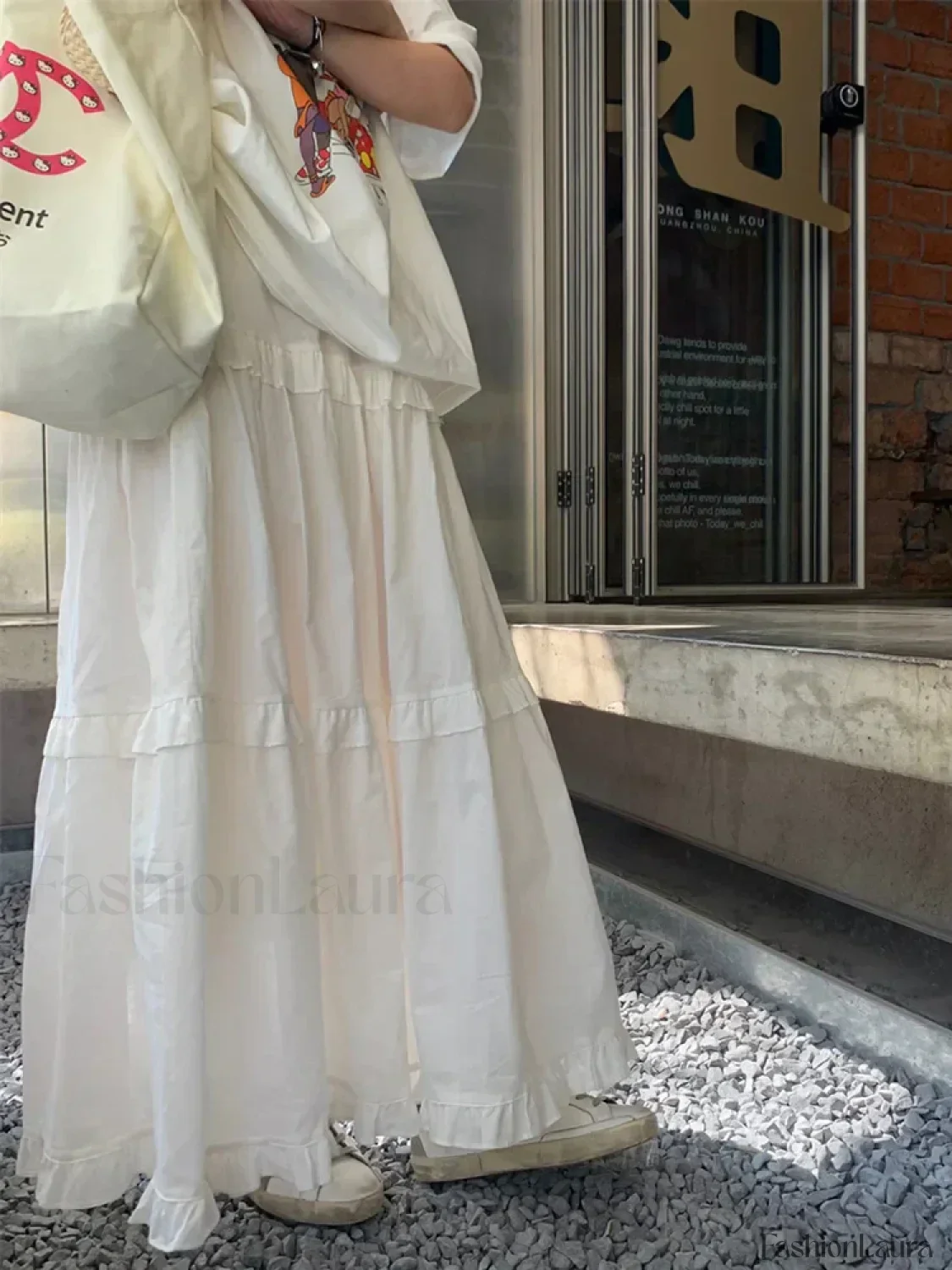 Ruffle Trim White Korean Style Elastic Waist Swing Skirt - Image 17