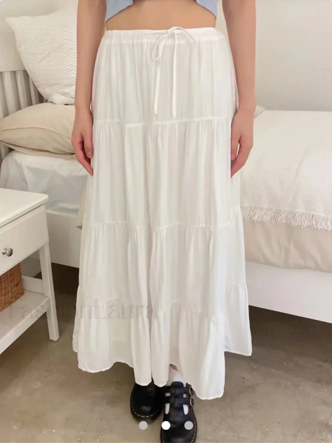High Waist A-line Loose Faldas Casual Simple Short Sleeve Tee - Image 10