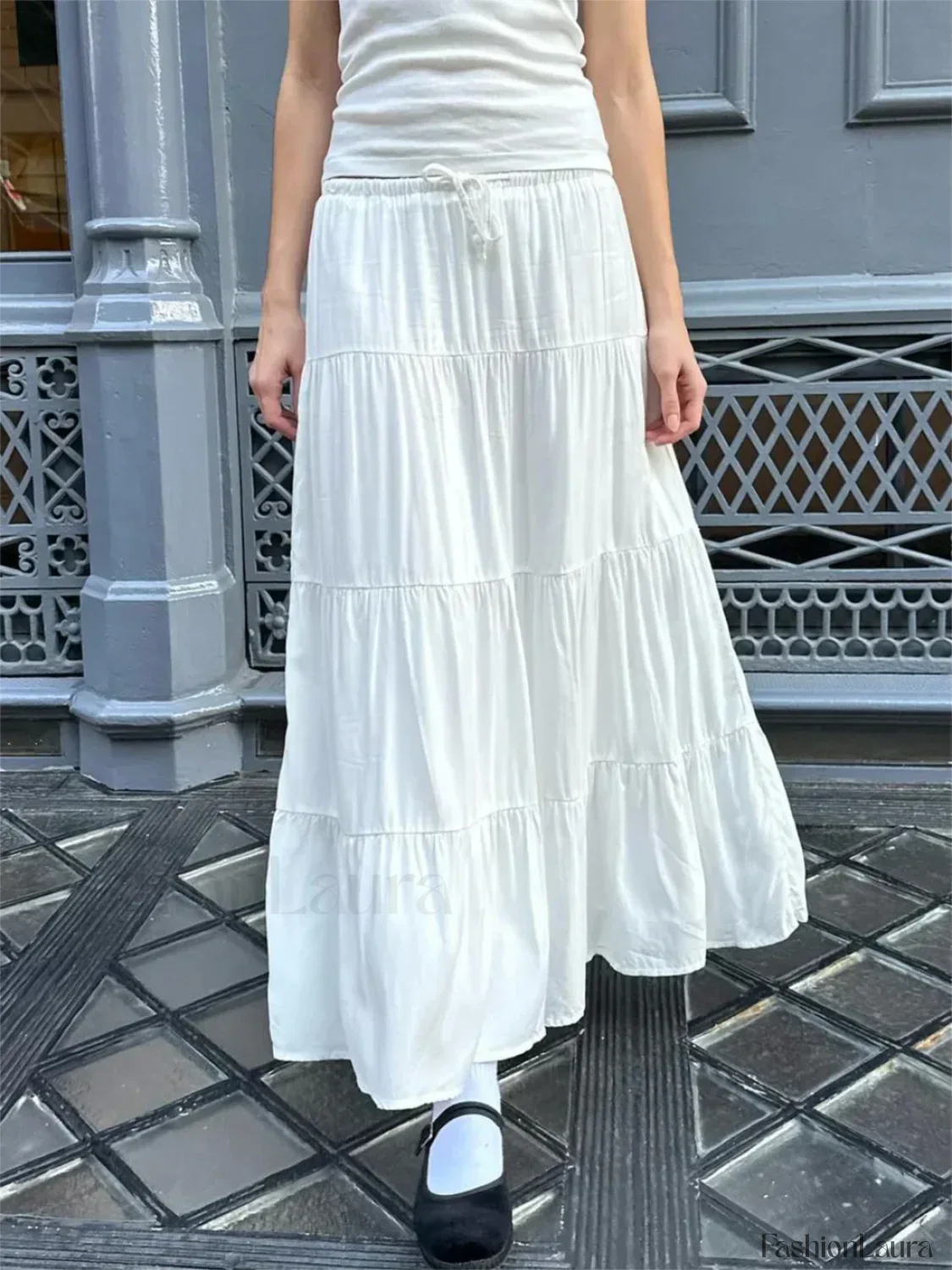 High Waist A-line Loose Faldas Casual Simple Short Sleeve Tee - Image 13