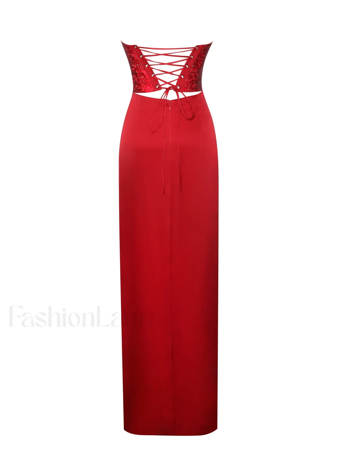 Kadesha Red Crystal High Graceful Slit Satin Corset Gown - Image 13