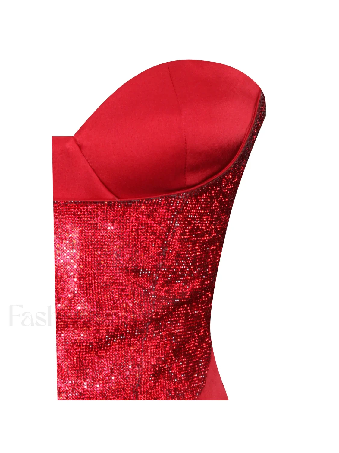 Kadesha Red Crystal High Graceful Slit Satin Corset Gown - Image 14