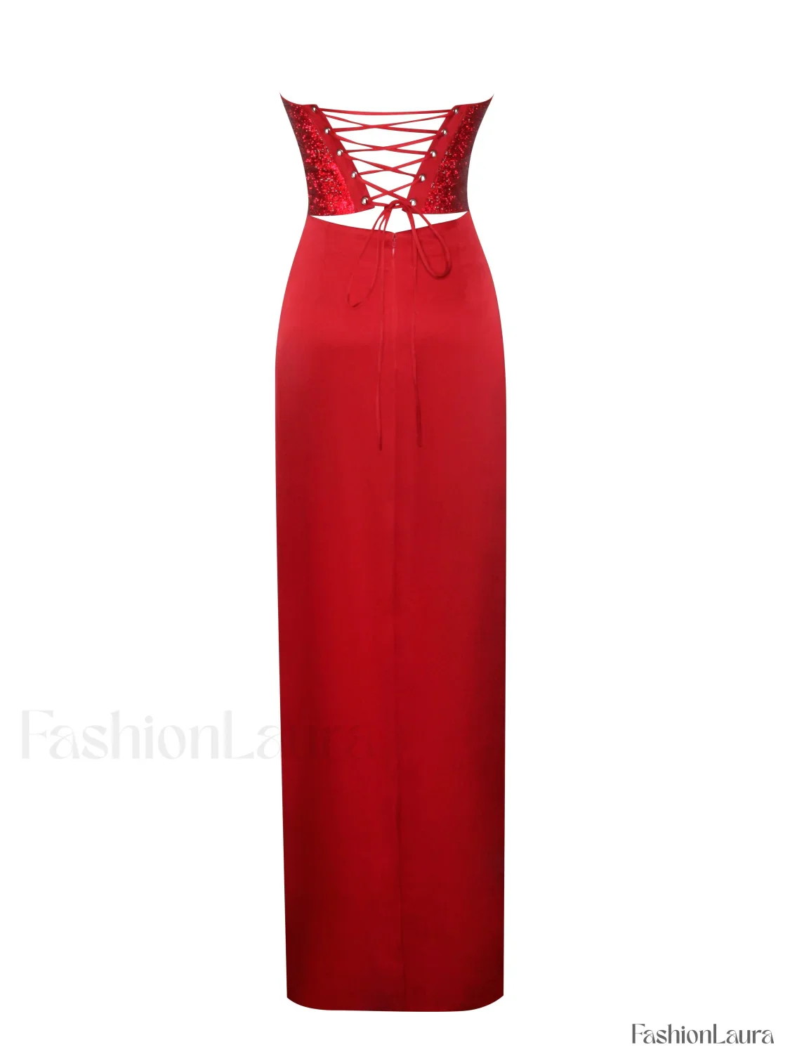 Kadesha Red Crystal High Graceful Slit Satin Corset Gown - Image 19