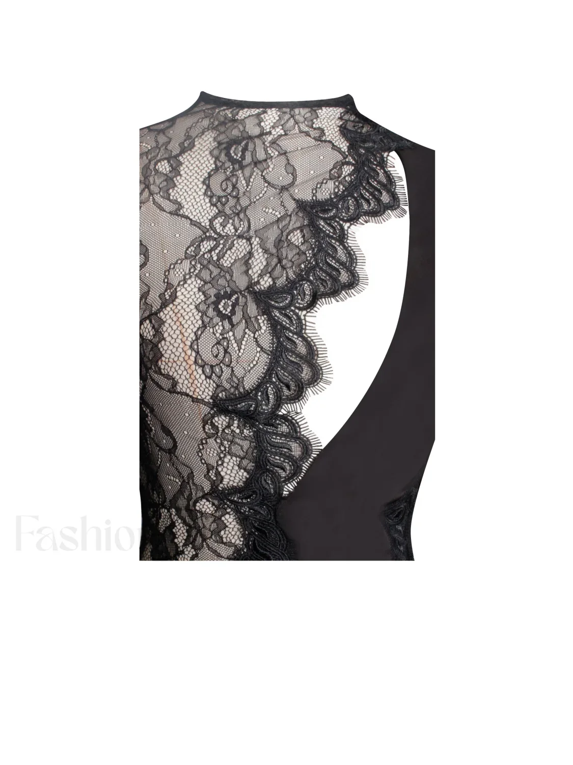 Weslyn Black Satin Charming Lace High Slit Dress - Image 17
