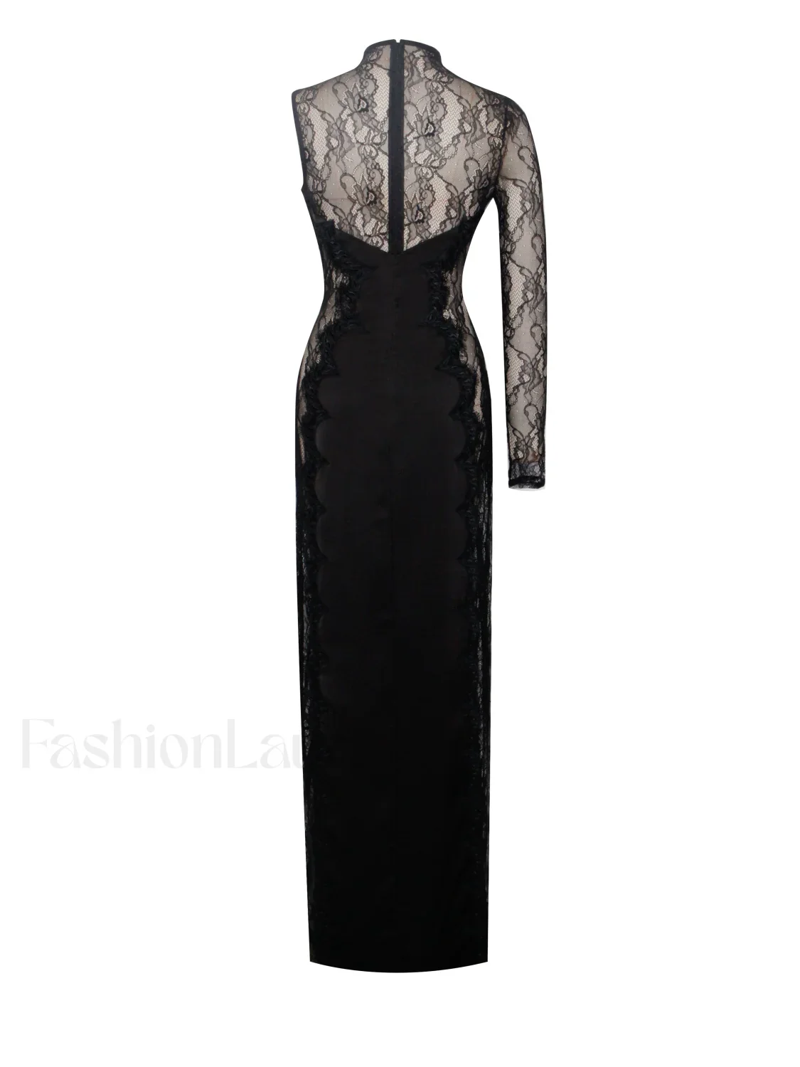 Weslyn Black Satin Charming Lace High Slit Dress - Image 21