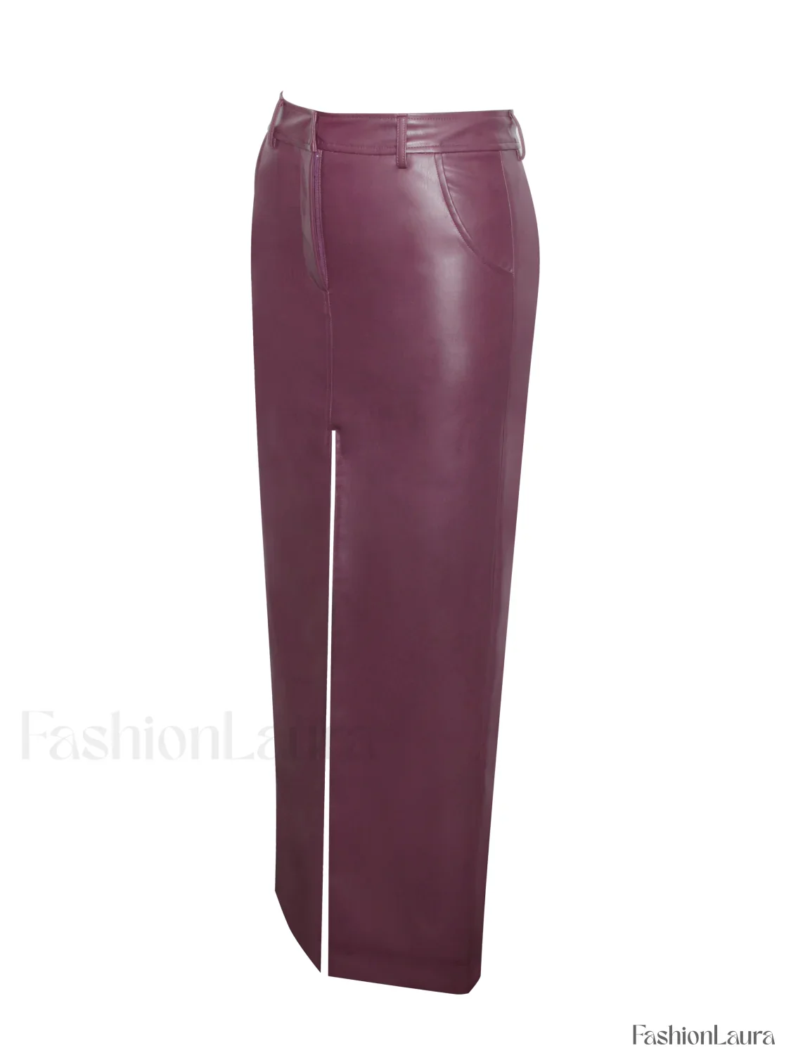 Noya Purple Front Charming Slit Vegan Leather Skirt - Image 28