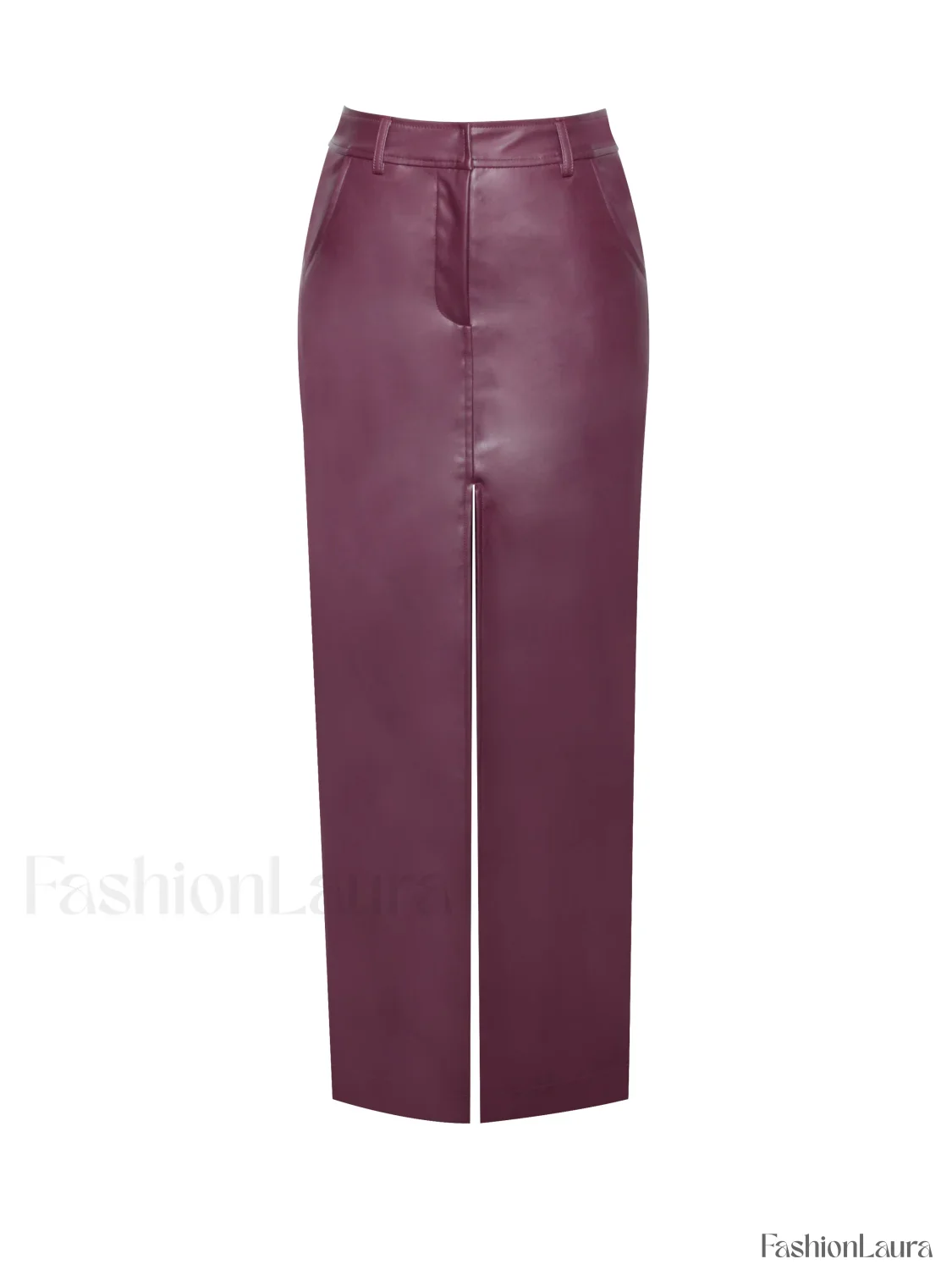 Noya Purple Front Charming Slit Vegan Leather Skirt - Image 29