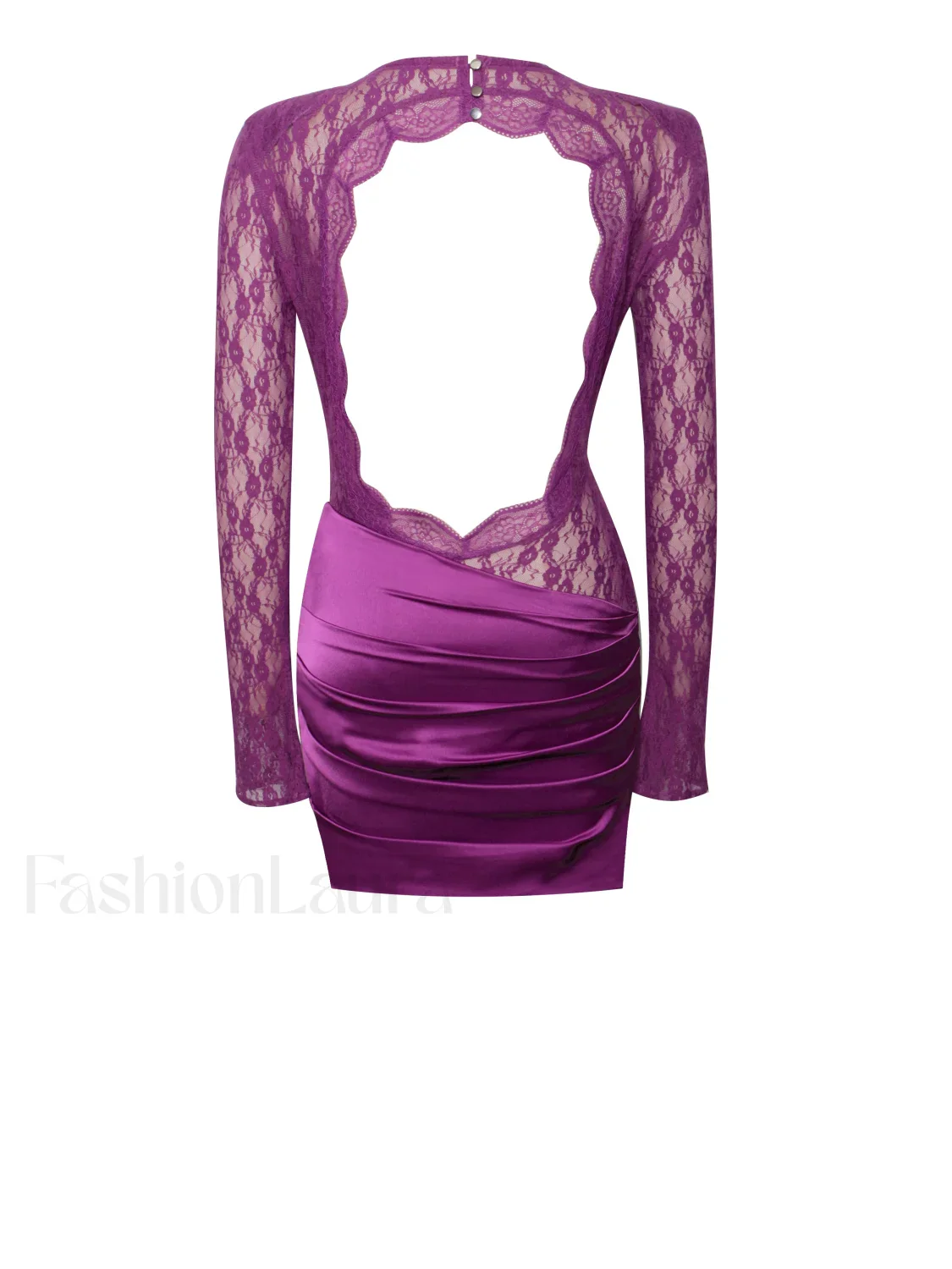 Quartney Purple Long Sleeve Graceful Lace Satin Mini Dress - Image 12