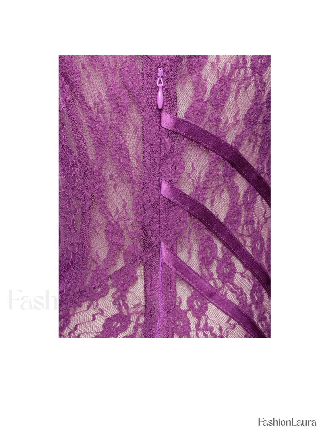 Quartney Purple Long Sleeve Graceful Lace Satin Mini Dress - Image 14