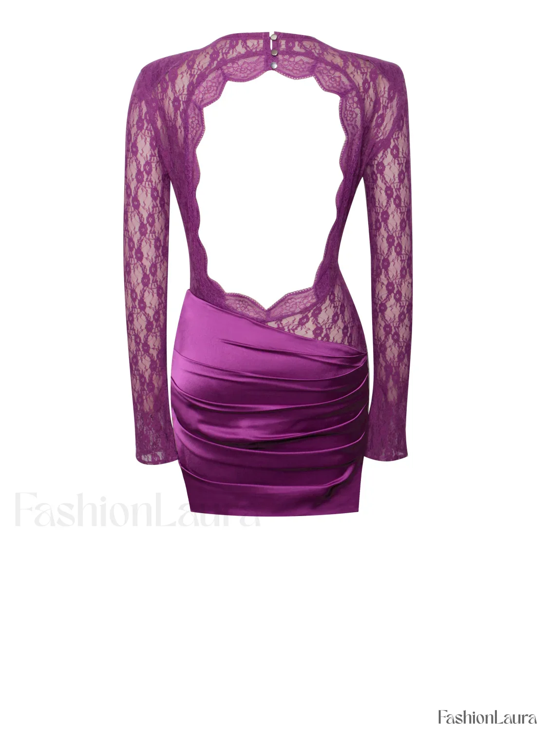 Quartney Purple Long Sleeve Graceful Lace Satin Mini Dress - Image 15