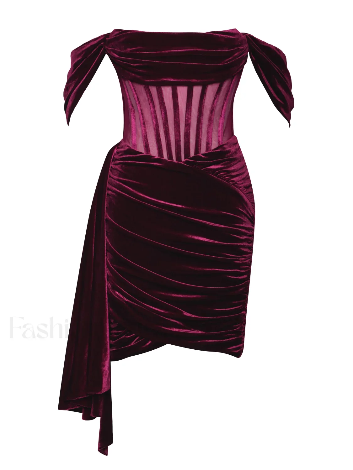 Irisa Burgundy Draping Charming Off Shoulder Corset Dress - Image 13