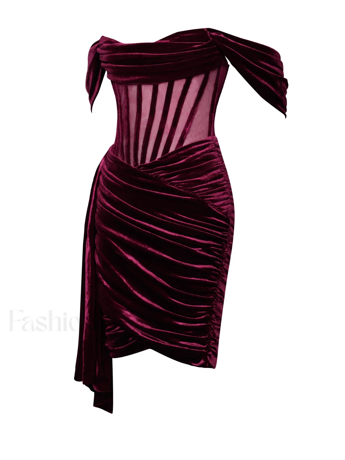 Irisa Burgundy Draping Charming Off Shoulder Corset Dress - Image 14