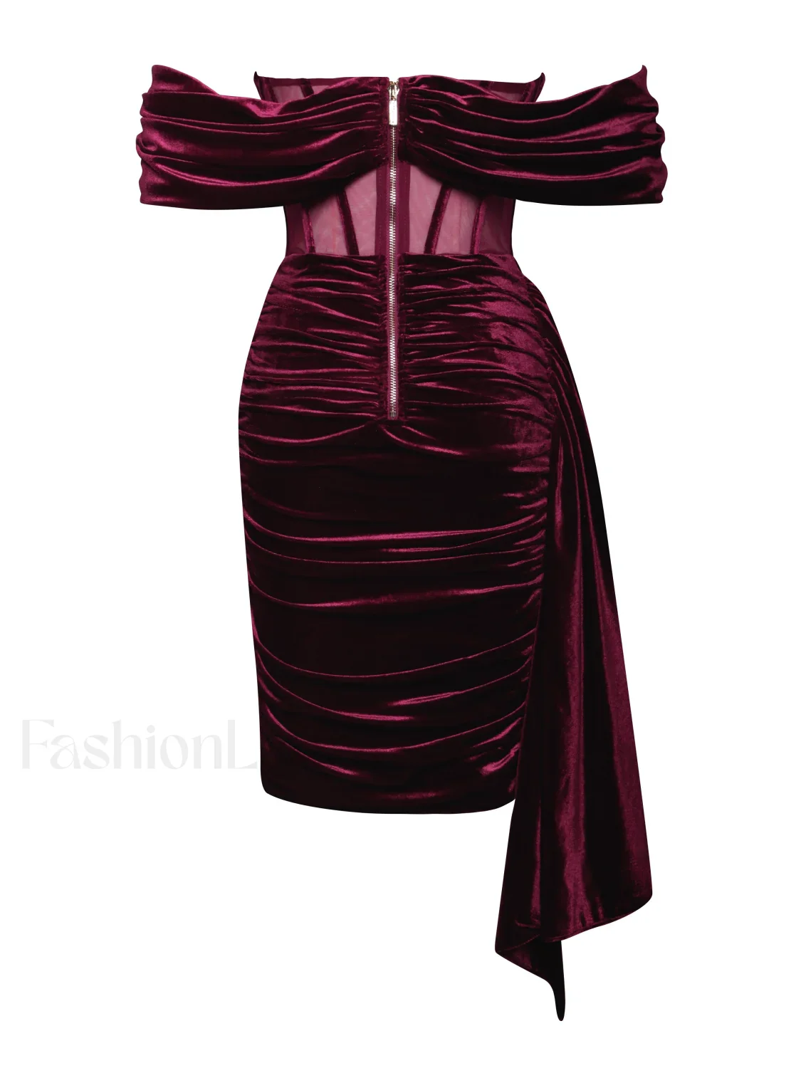 Irisa Burgundy Draping Charming Off Shoulder Corset Dress - Image 20
