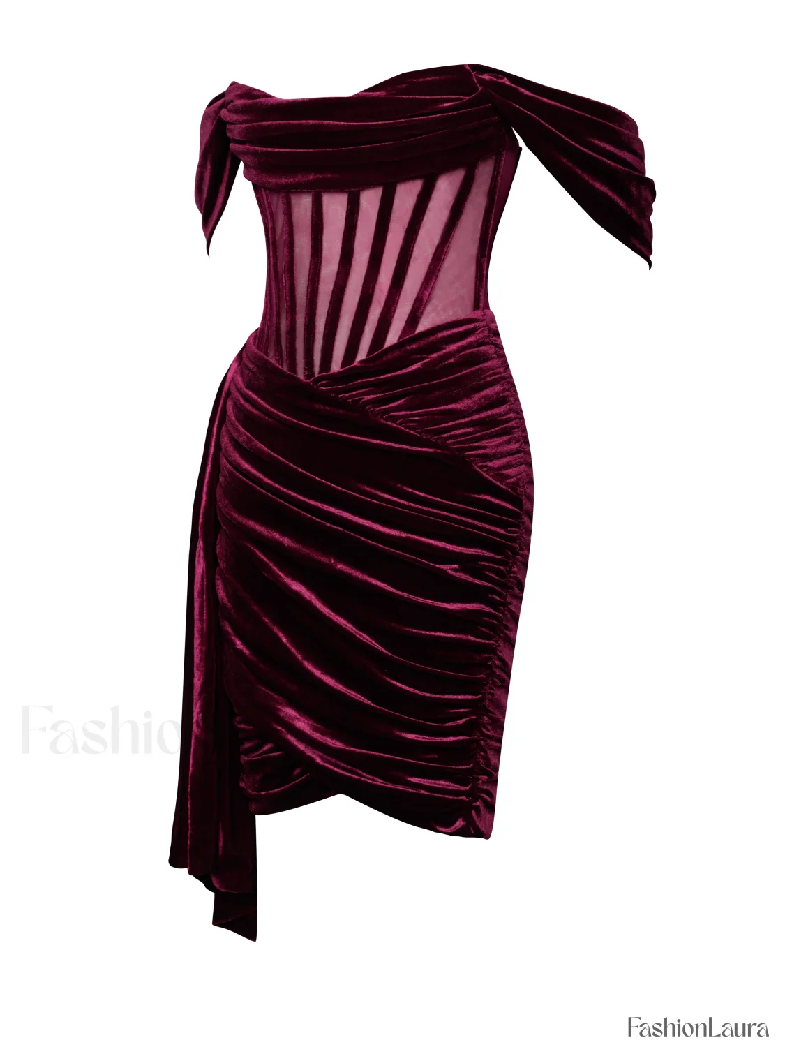 Irisa Burgundy Draping Charming Off Shoulder Corset Dress - Image 38