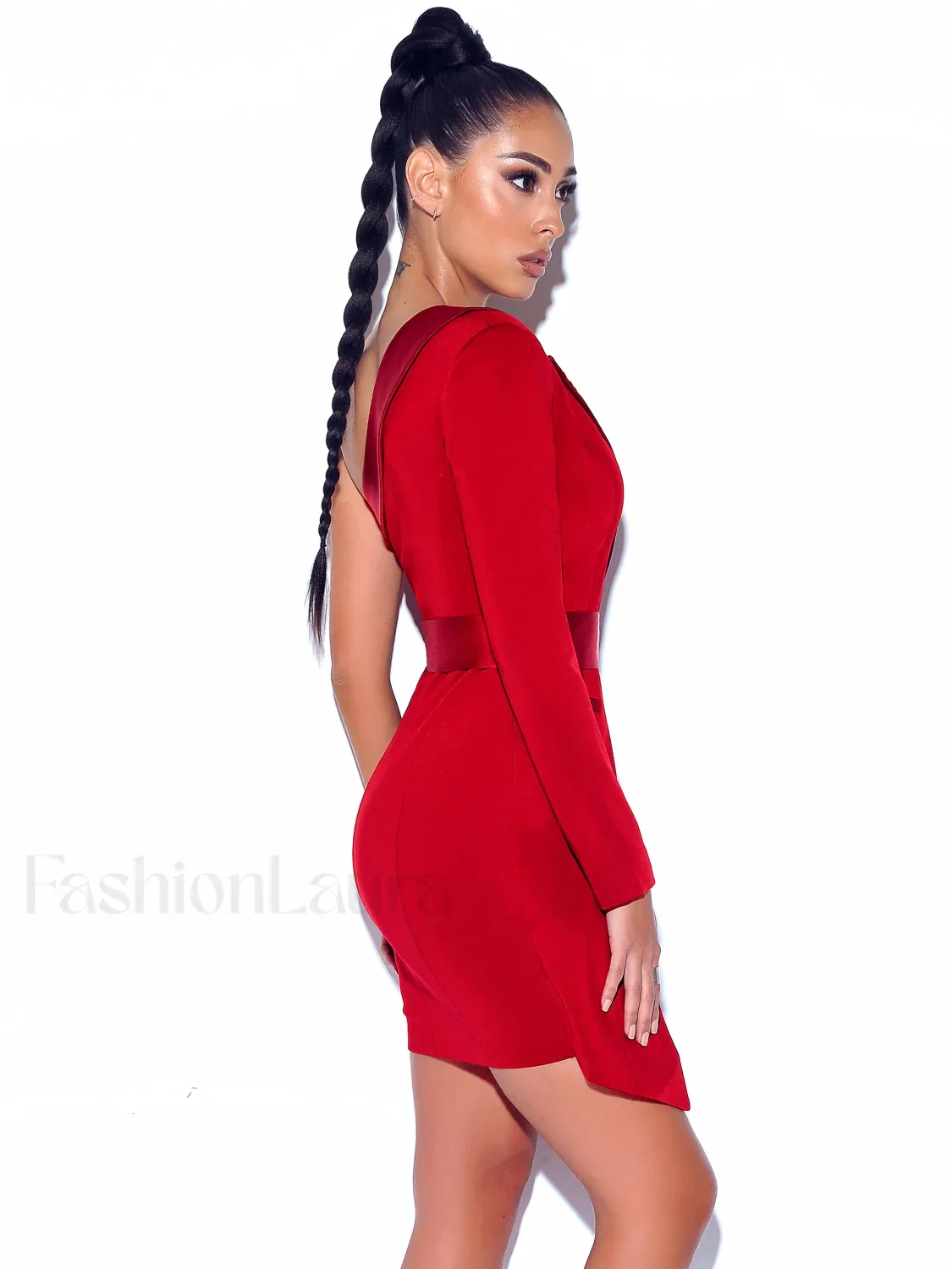 Silver Night Wine Red Graceful Sequin Crepe Tuxedo Blazer Dress - Image 12