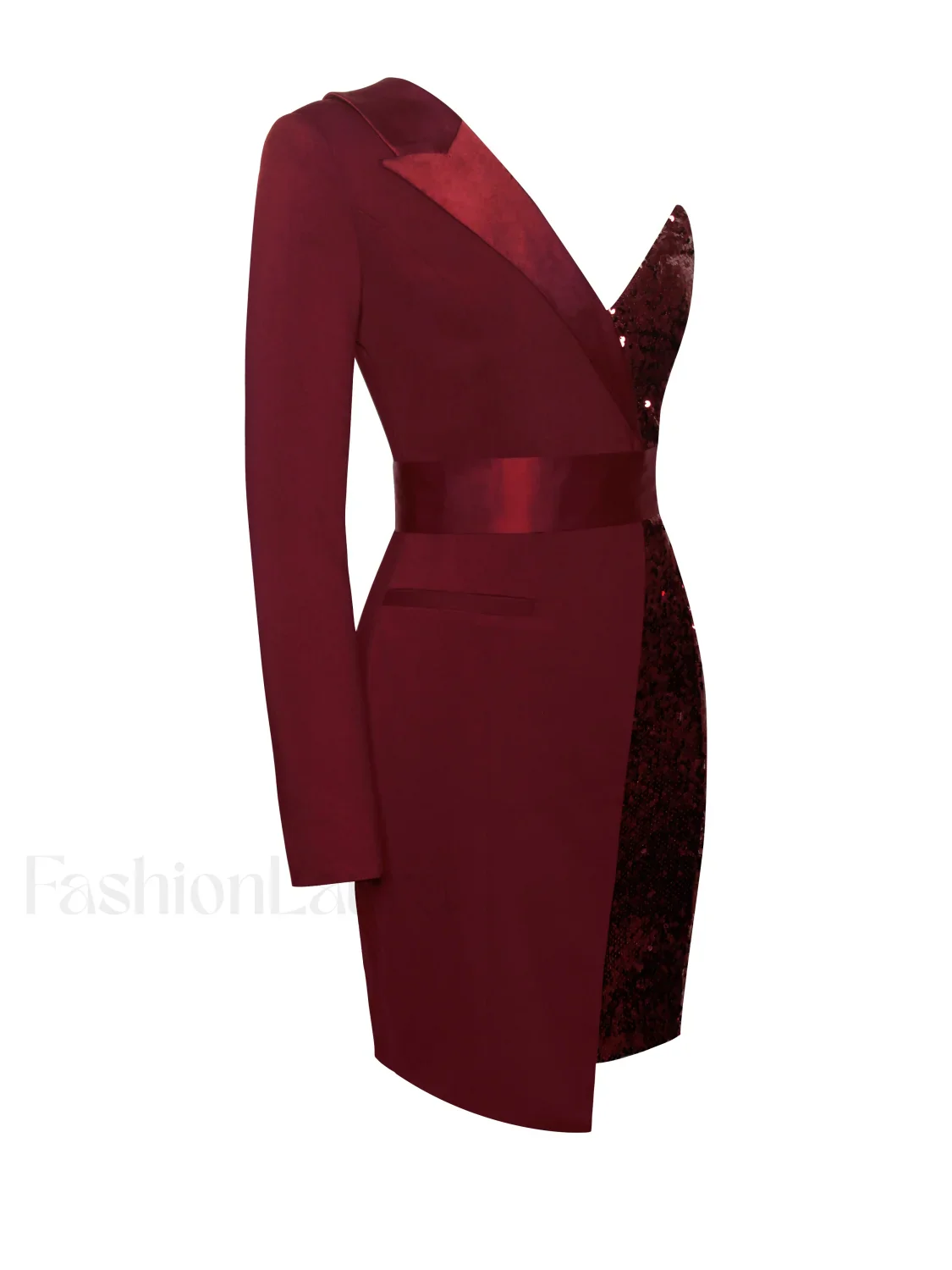 Silver Night Wine Red Graceful Sequin Crepe Tuxedo Blazer Dress - Image 8