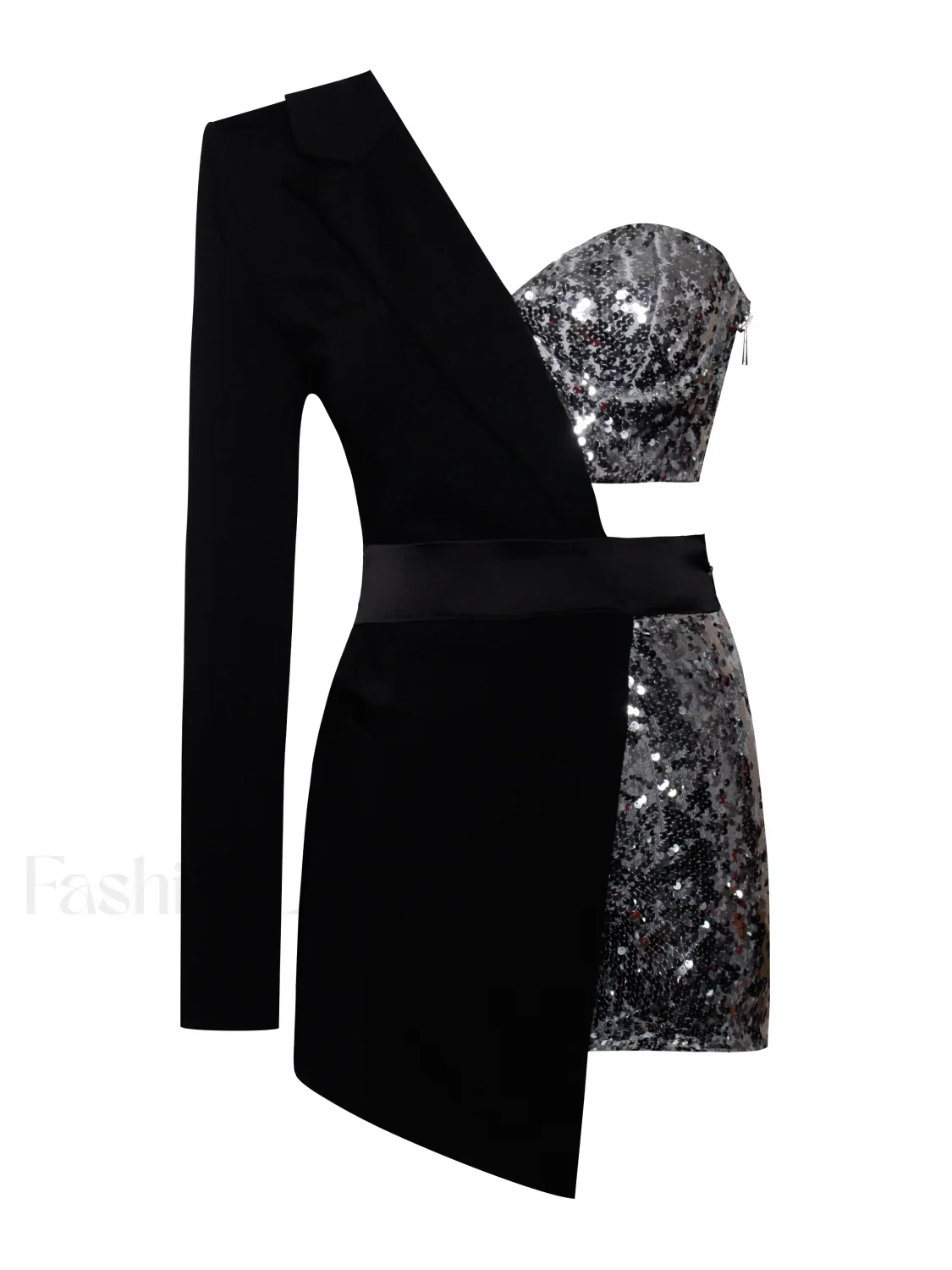 Skylynn Sequin Black Charming One Sleeve Blazer Romper - Image 21