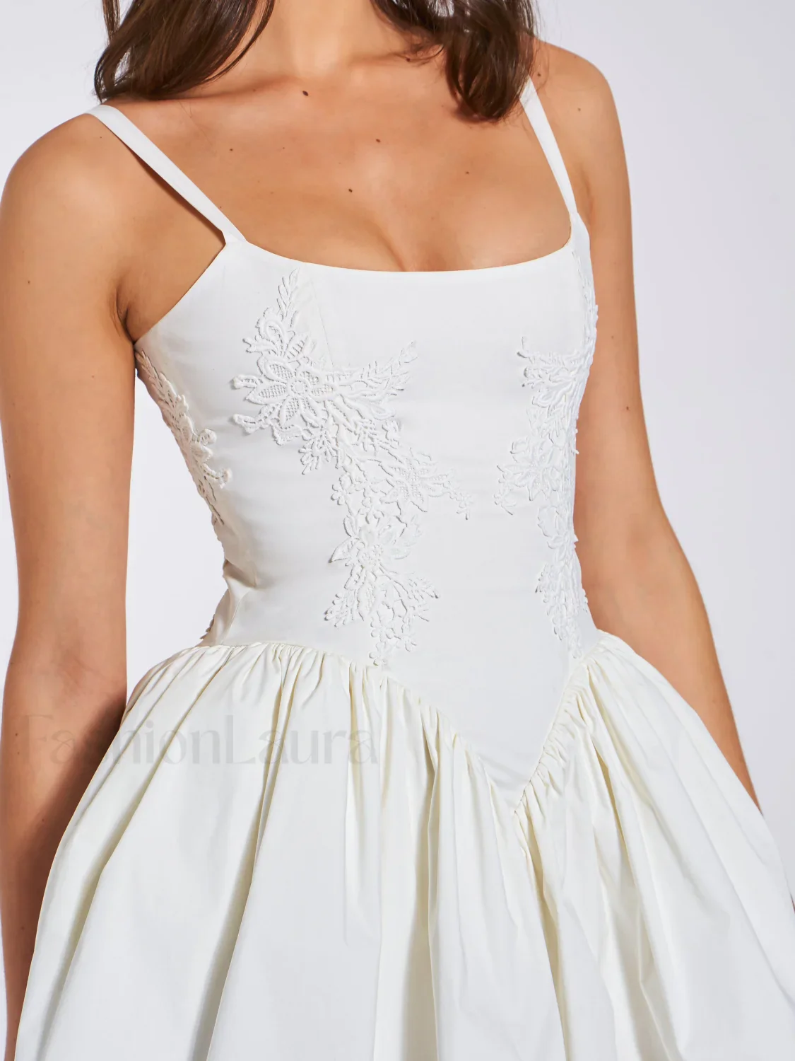 Kadi White Cotton Drop Graceful Waist Corset Mini Dress - Image 2