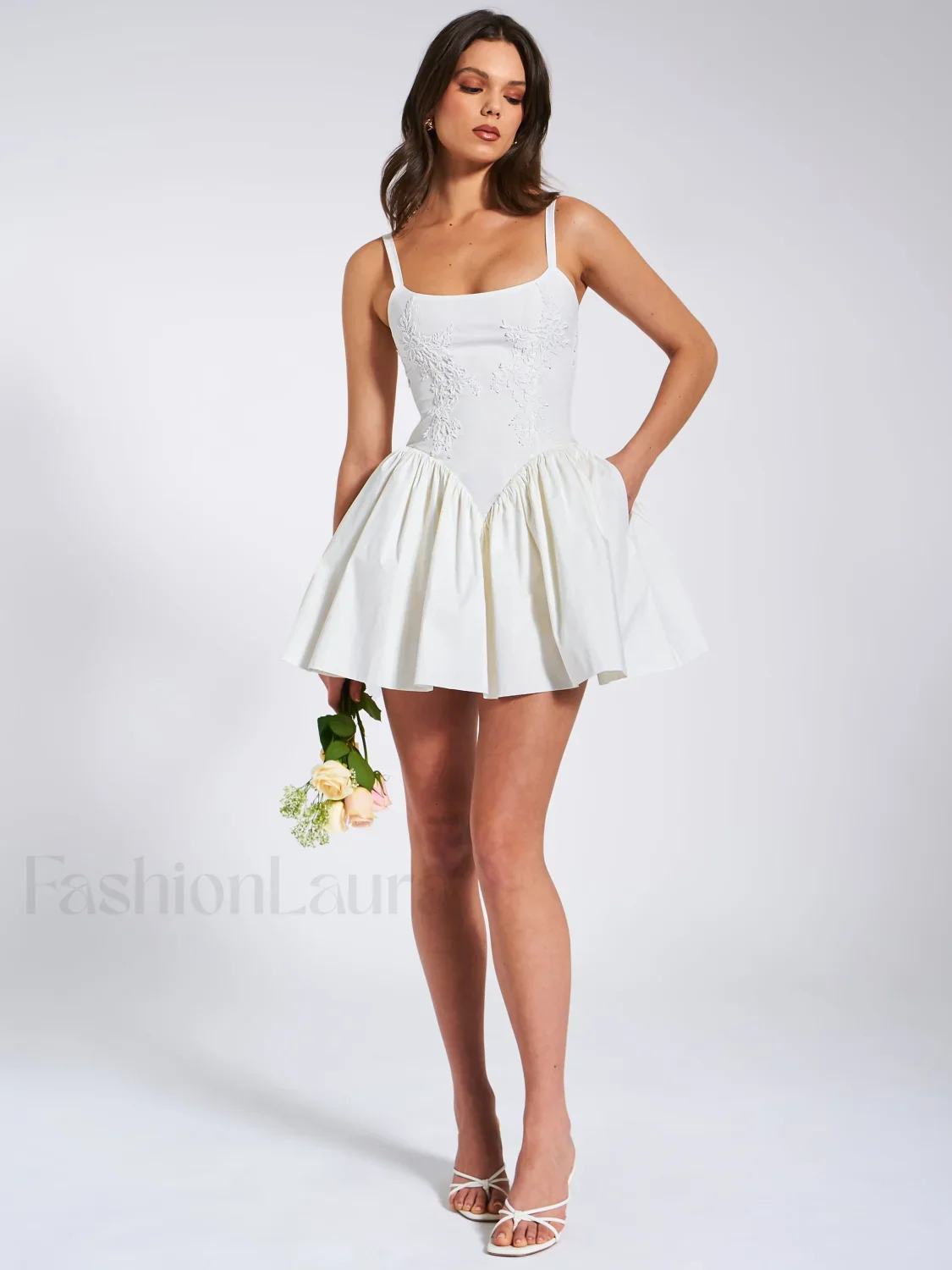 Kadi White Cotton Drop Graceful Waist Corset Mini Dress - Image 5