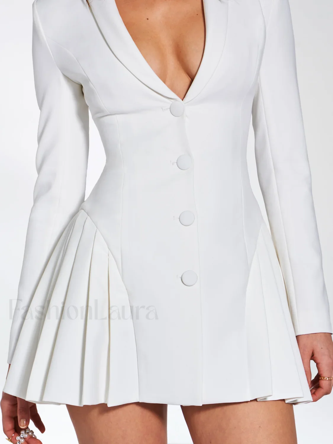 Delia White Blazer Charming Dress with Pleated Detail - Image 10