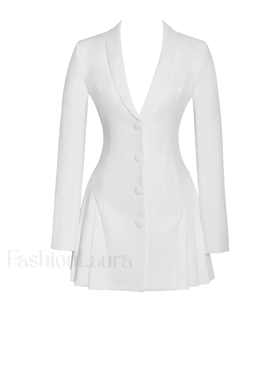 Delia White Blazer Charming Dress with Pleated Detail - Image 11