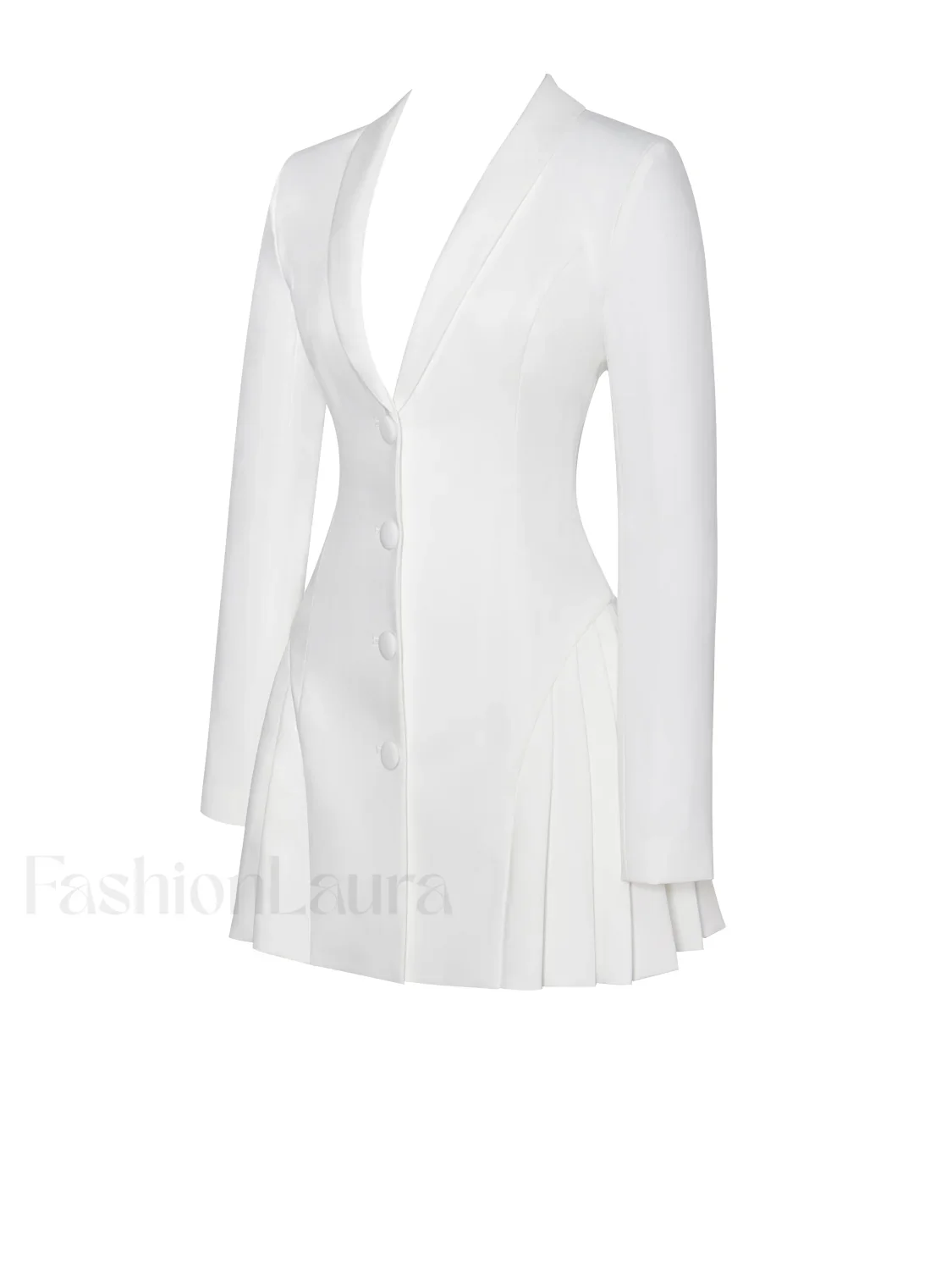 Delia White Blazer Charming Dress with Pleated Detail - Image 13