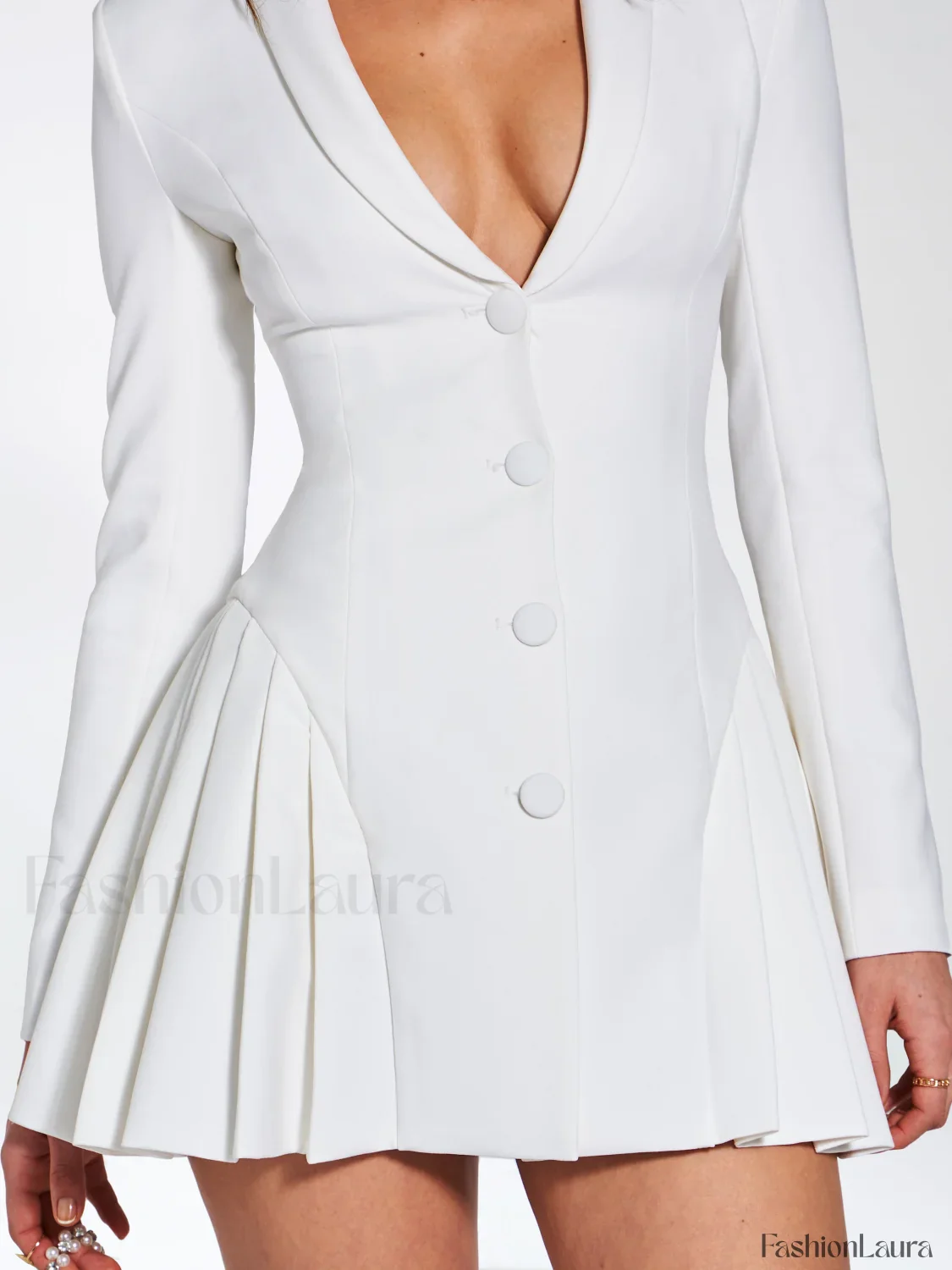 Delia White Blazer Charming Dress with Pleated Detail - Image 21