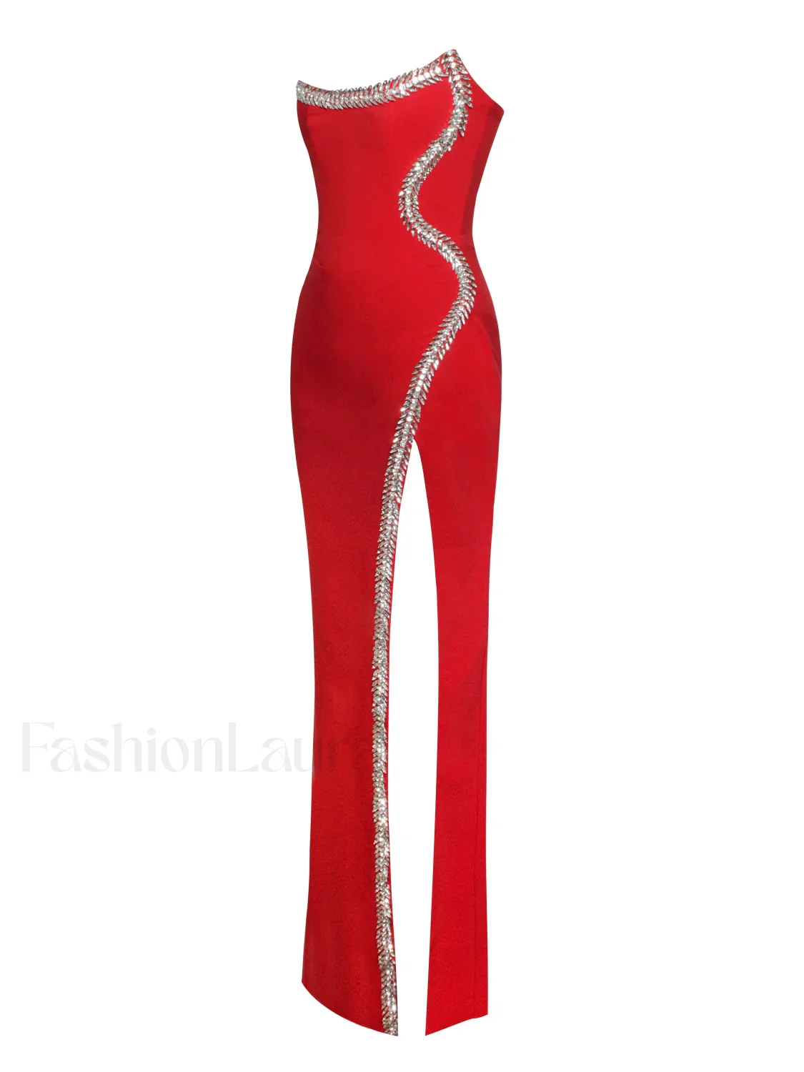 Xoana Red Crystal Charming Embellished High Slit Gown - Image 20