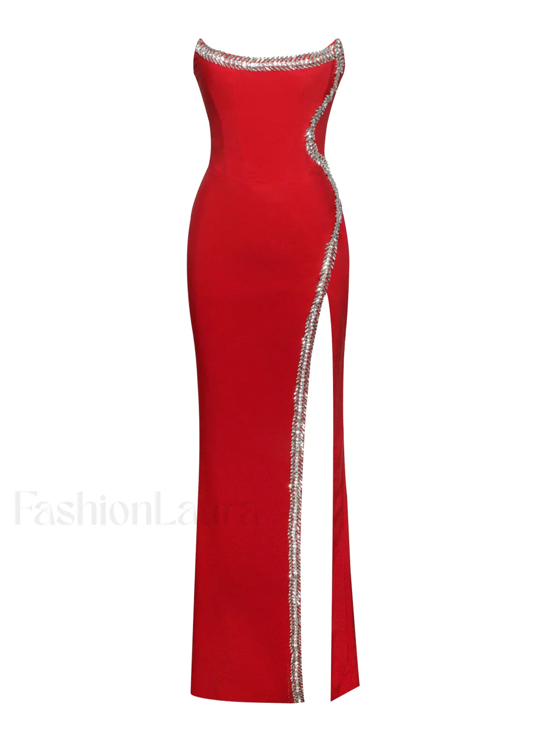 Xoana Red Crystal Charming Embellished High Slit Gown - Image 21