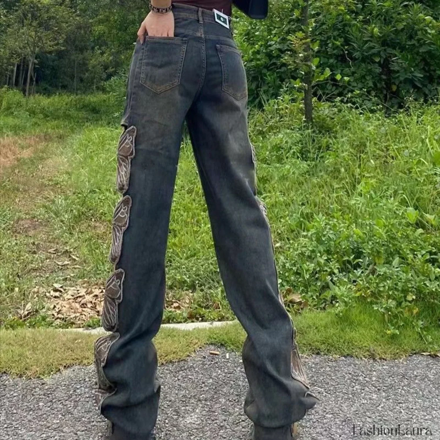 Aesthetic Side Graceful Butterflies Patchwork Jeans - Image 17