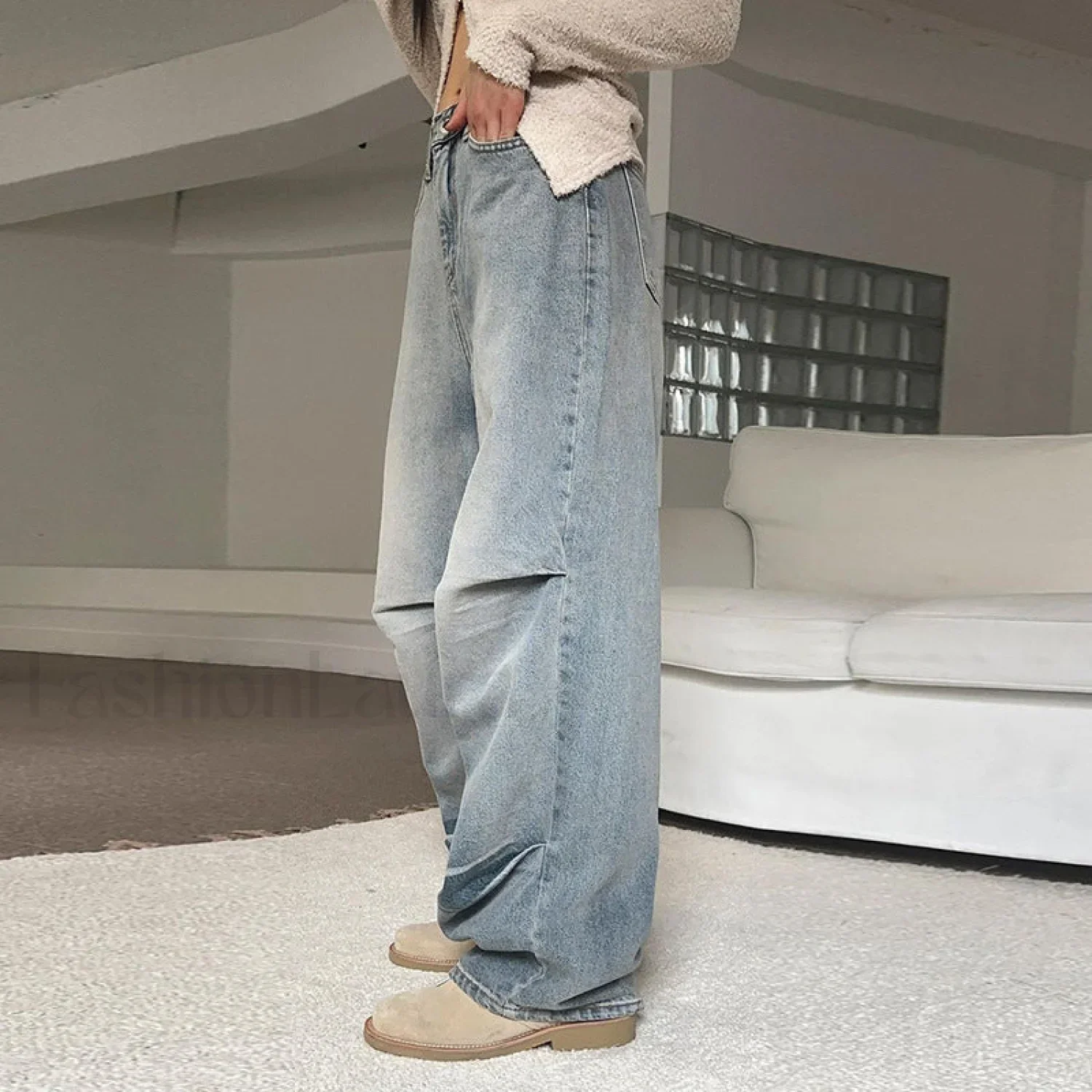 Denim Blue Graceful Baggy Boyfriend Jeans - Image 7