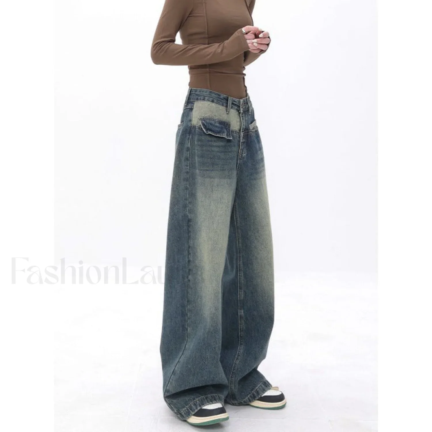 Vintage Blue Wash Trendy Patchwork Boyfriend Jeans - Image 11