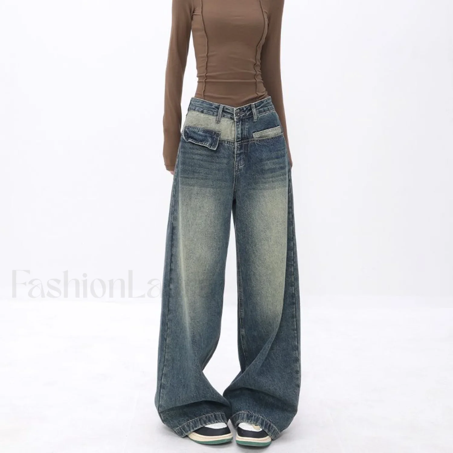 Vintage Blue Wash Trendy Patchwork Boyfriend Jeans - Image 13