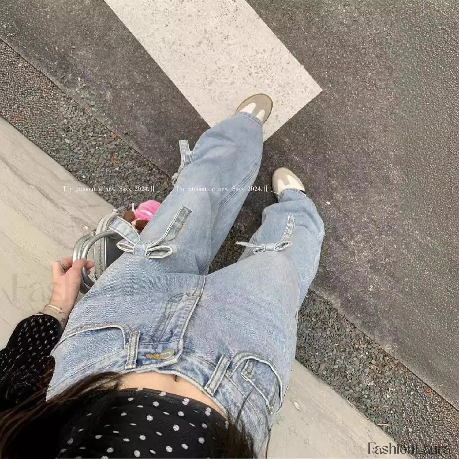 Denim Bow High Trendy Waist Wide Leg Jeans - Image 16