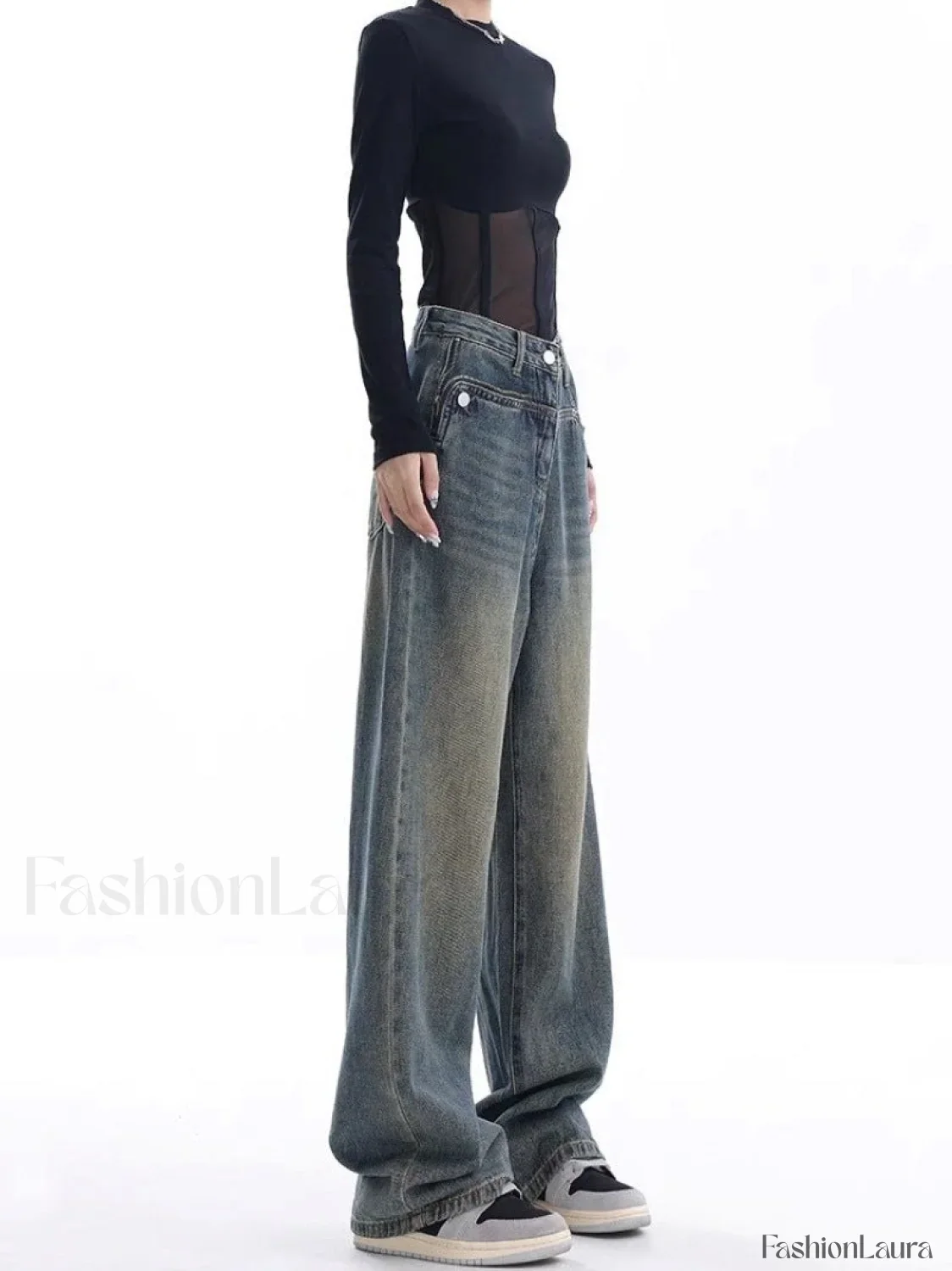 Vintage Dark Wash Trendy High Waist Boyfriend Jeans - Image 27