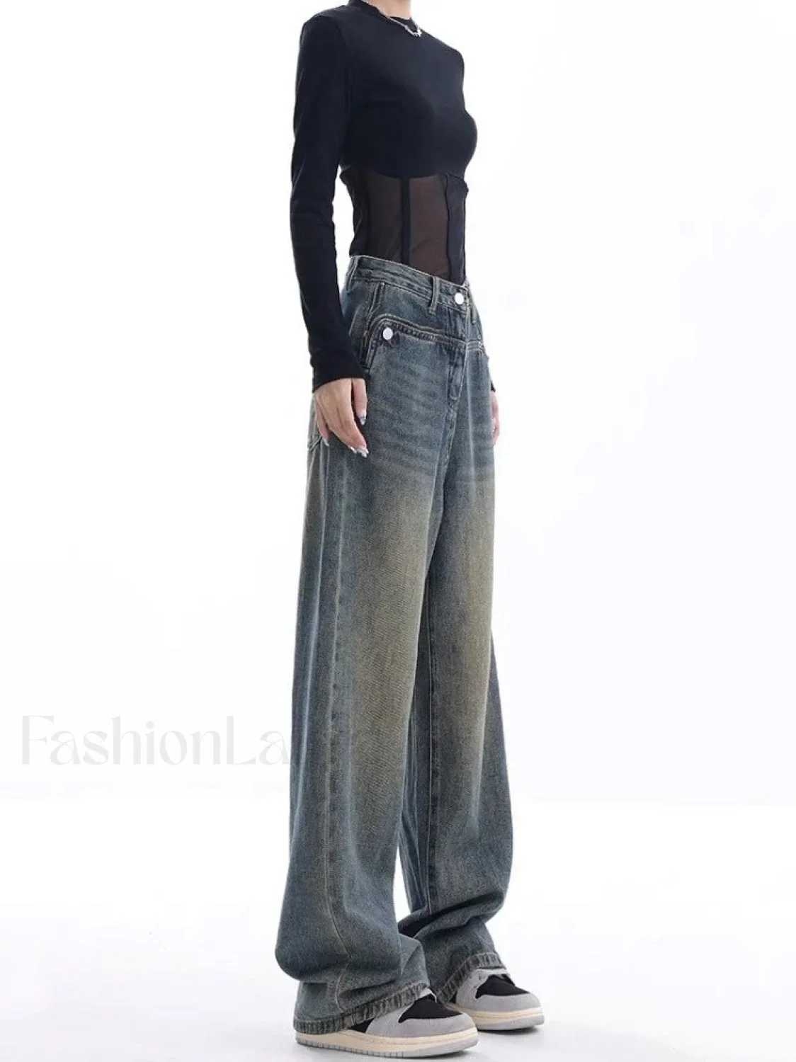 Vintage Dark Wash Trendy High Waist Boyfriend Jeans - Image 4