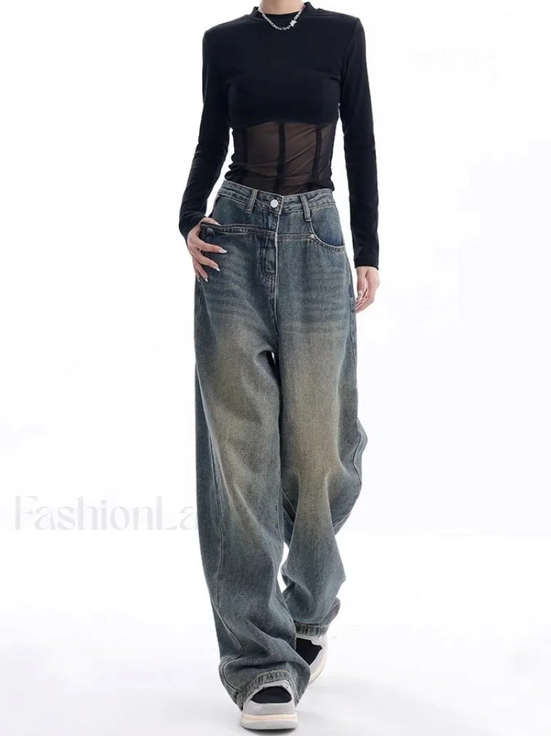 Vintage Dark Wash Trendy High Waist Boyfriend Jeans - Image 8