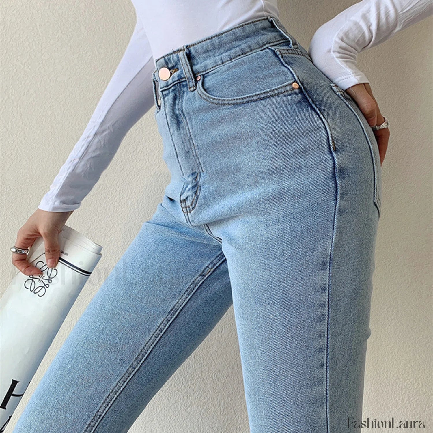 Washed High Waist Trendy Slim Flare Jeans - Image 19