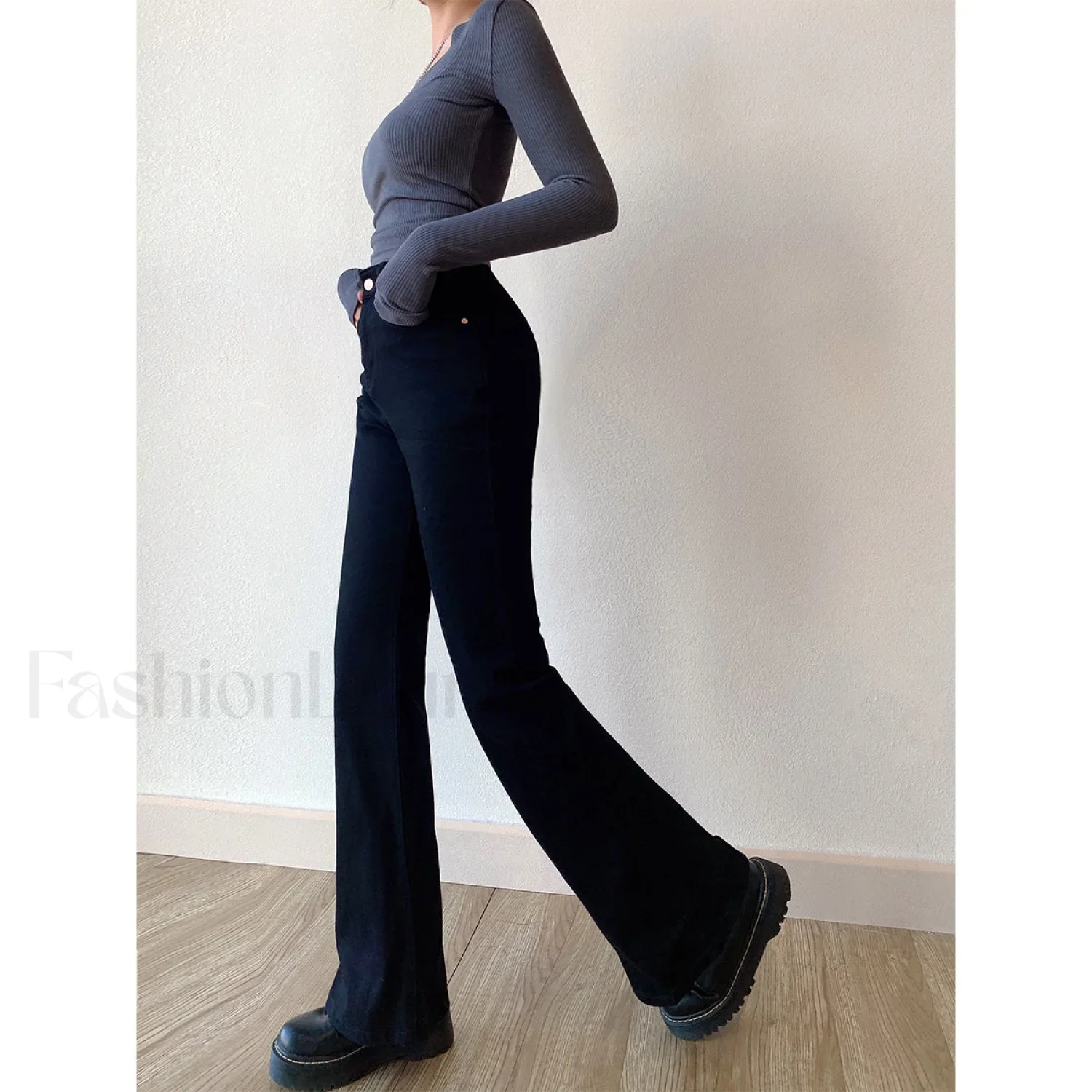 Washed High Waist Trendy Slim Flare Jeans - Image 8