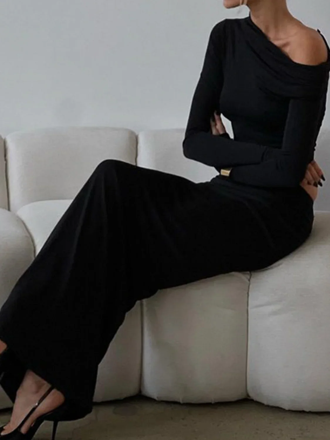 Matte Jersey One Shoulder Modern Off Maxi Skirt Set - Image 8