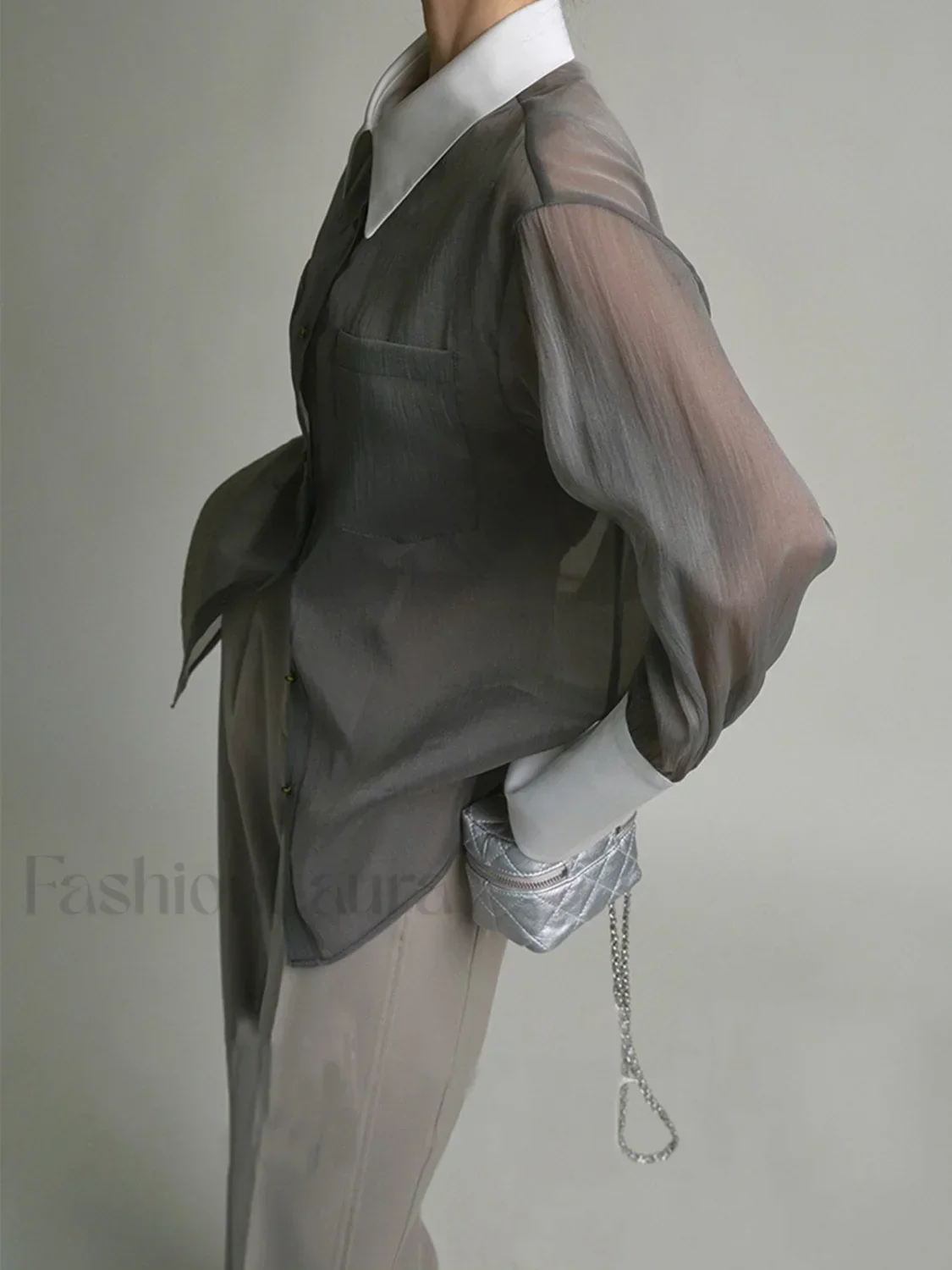 Leisure See Through Trendy Shirt With Cami Top - Image 3