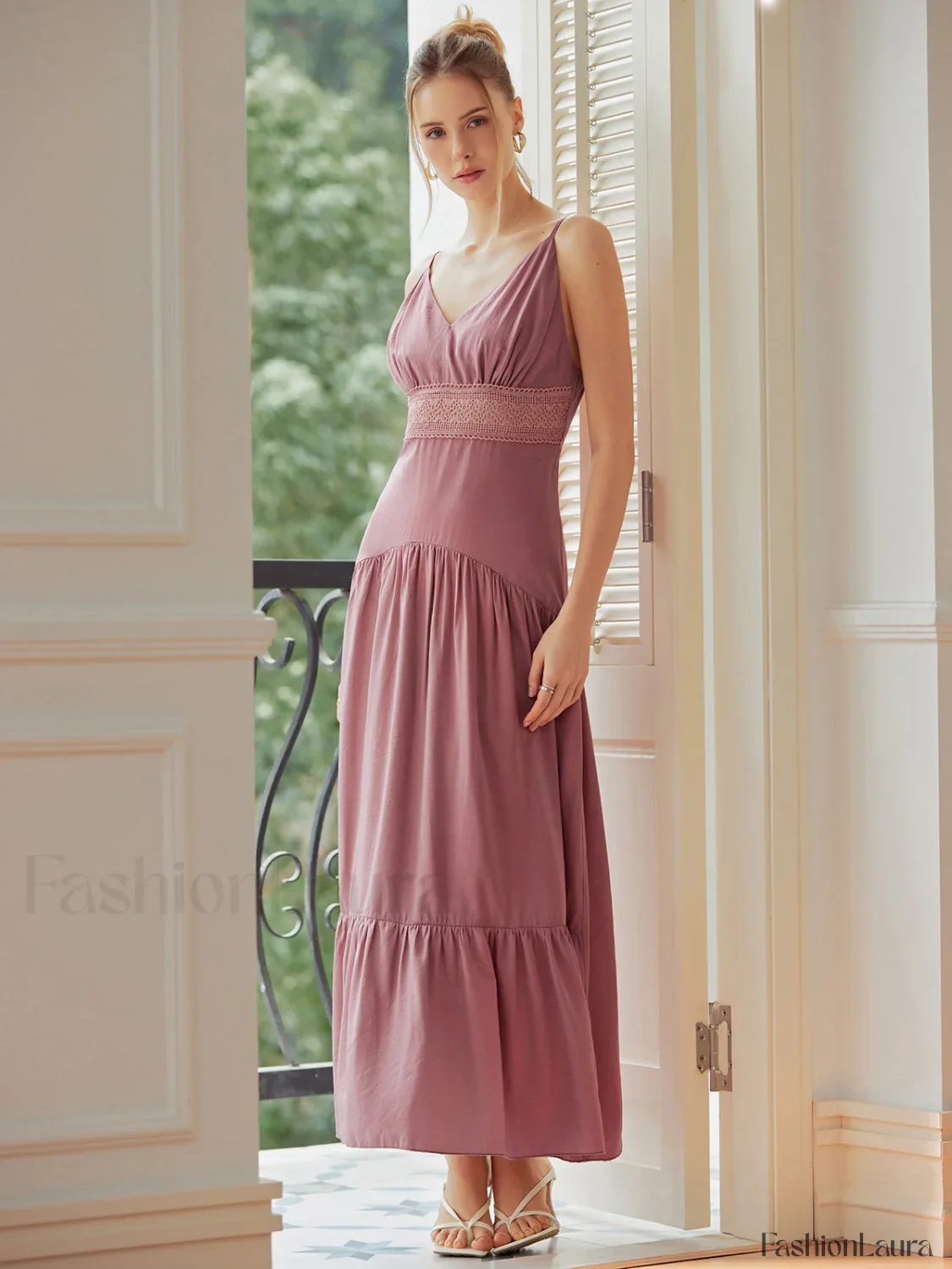 Lace Trim Layered Trendy Hem Cami Long Dress - Image 18