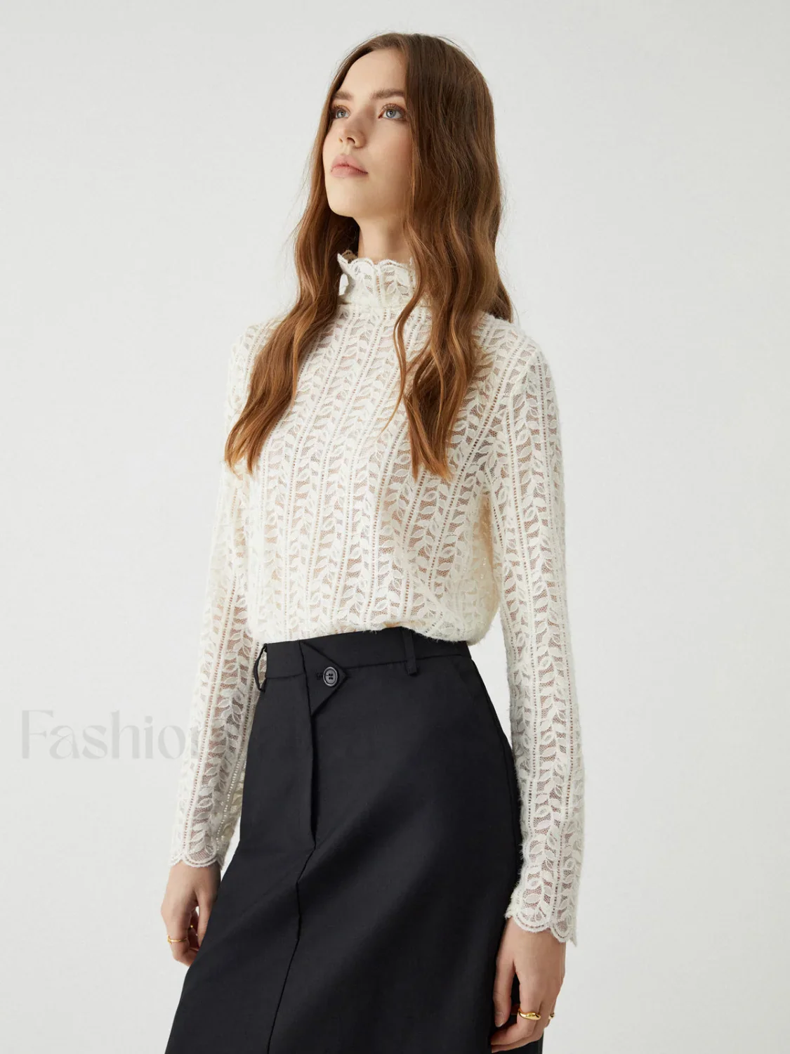Lace Floral Graceful Pattern Mockneck Top - Image 9