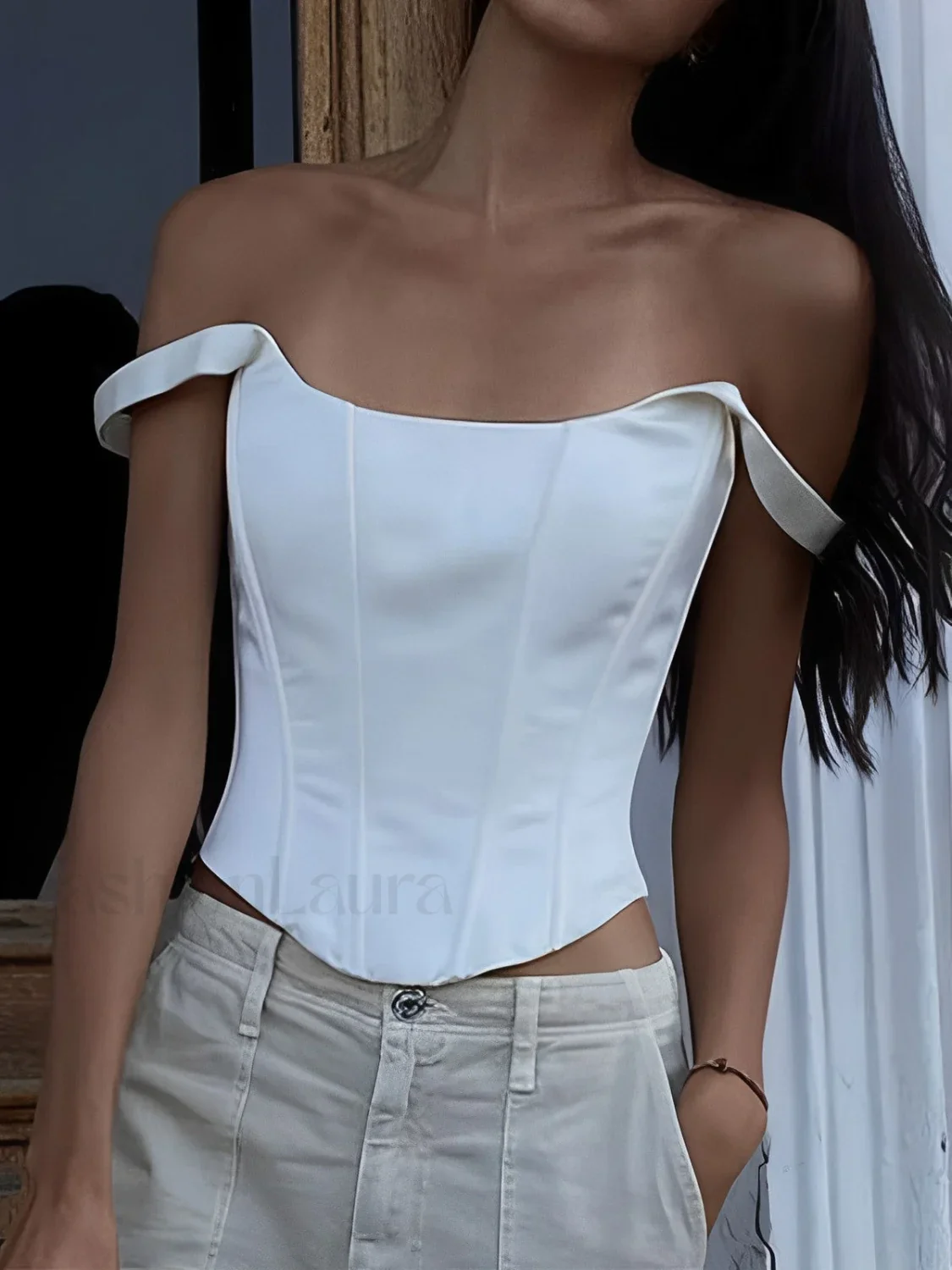 Ivory Glow Tied Trendy Crop Corset Top - Image 9