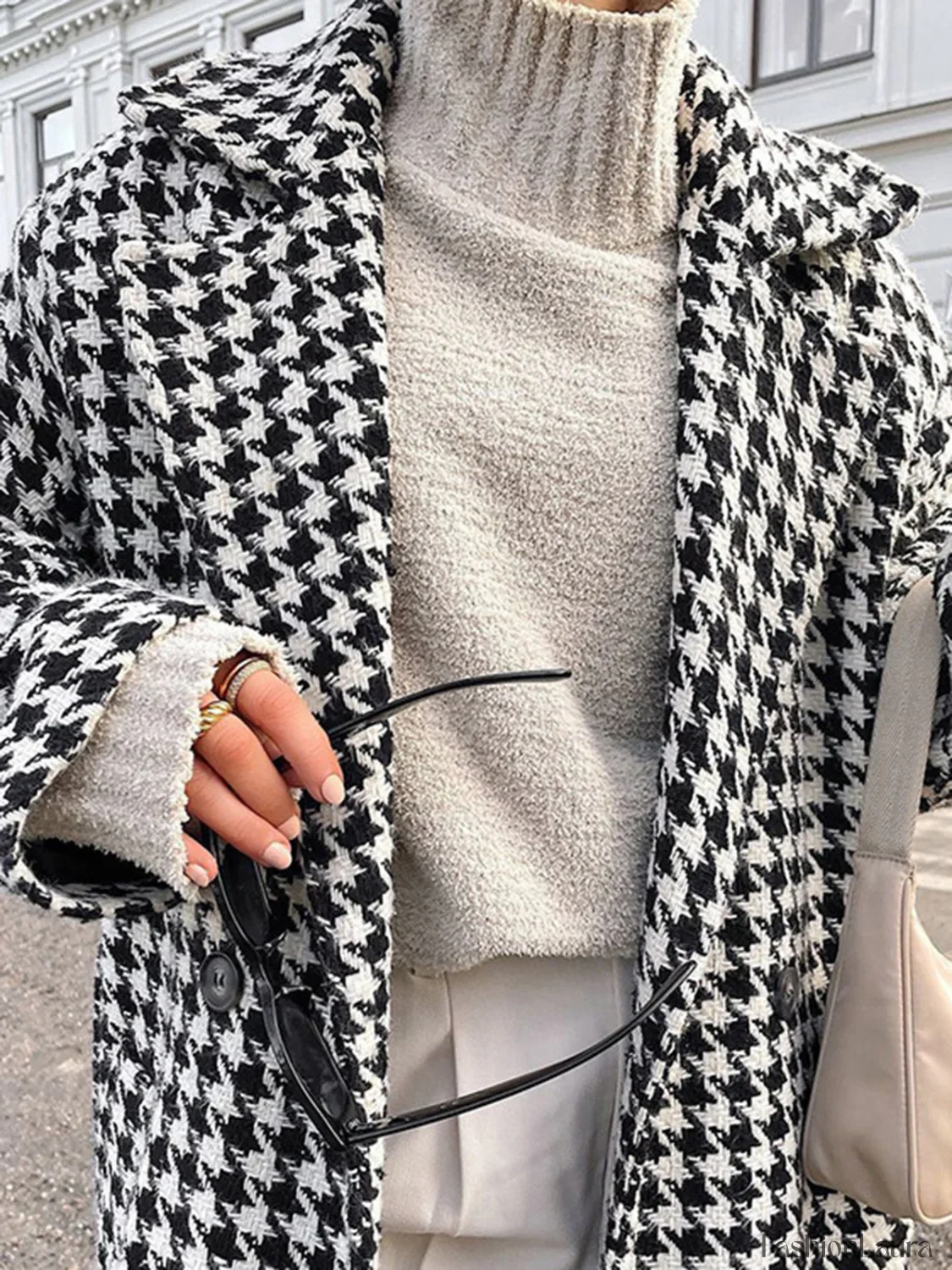Houndstooth Tweed Graceful Trench Coat - Image 13