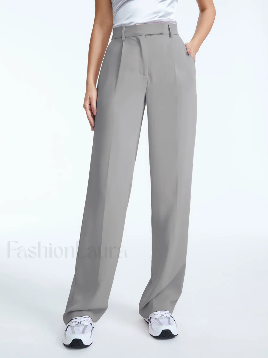 High Waisted Straight Trendy Leg Pleat Front Trousers - Image 7