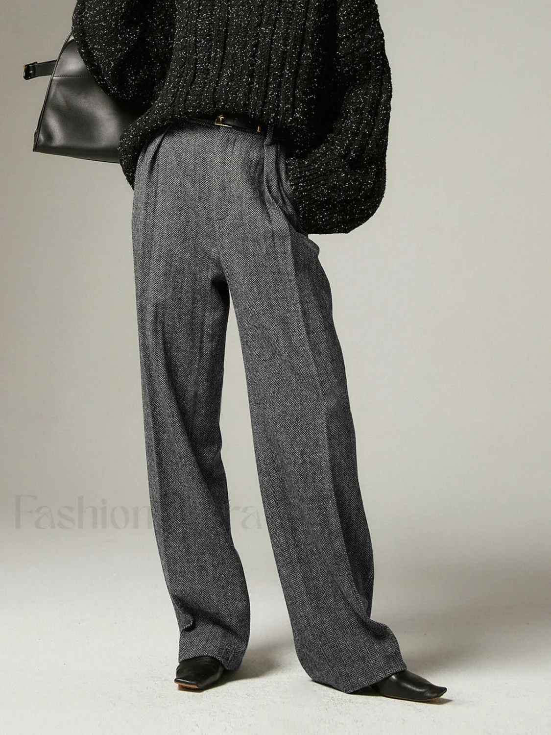 Herringbone Pockets Wide Trendy Leg Dress Pants - Image 4