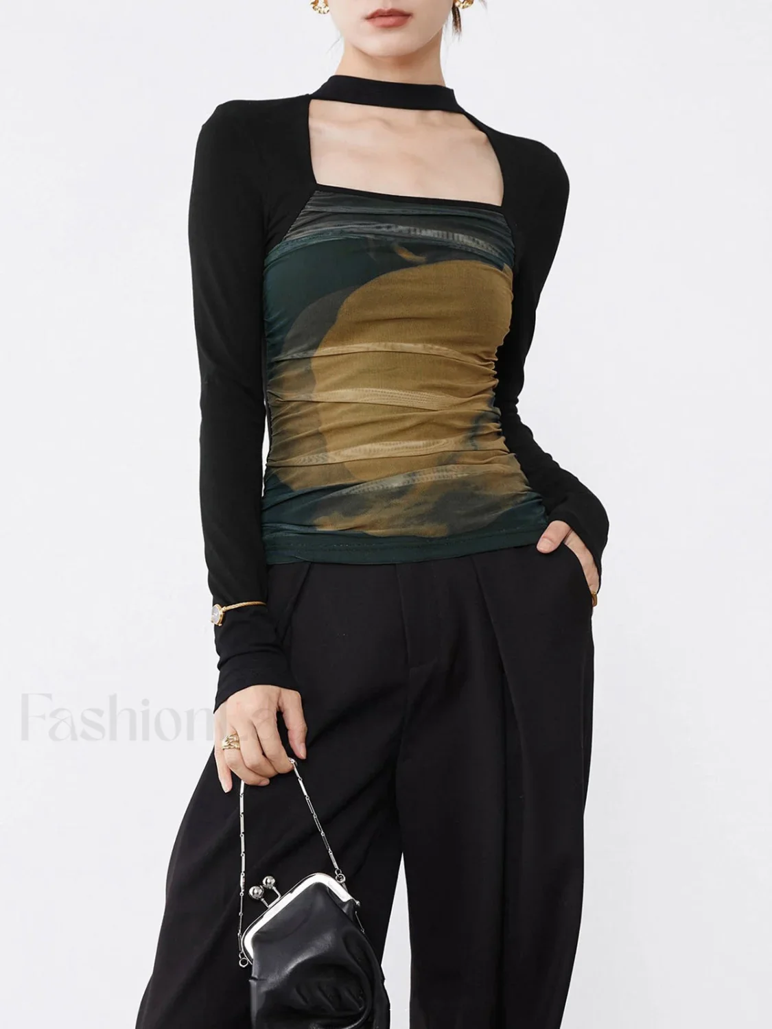 Halter Mesh Graceful Long Sleeve Shirt - Image 2