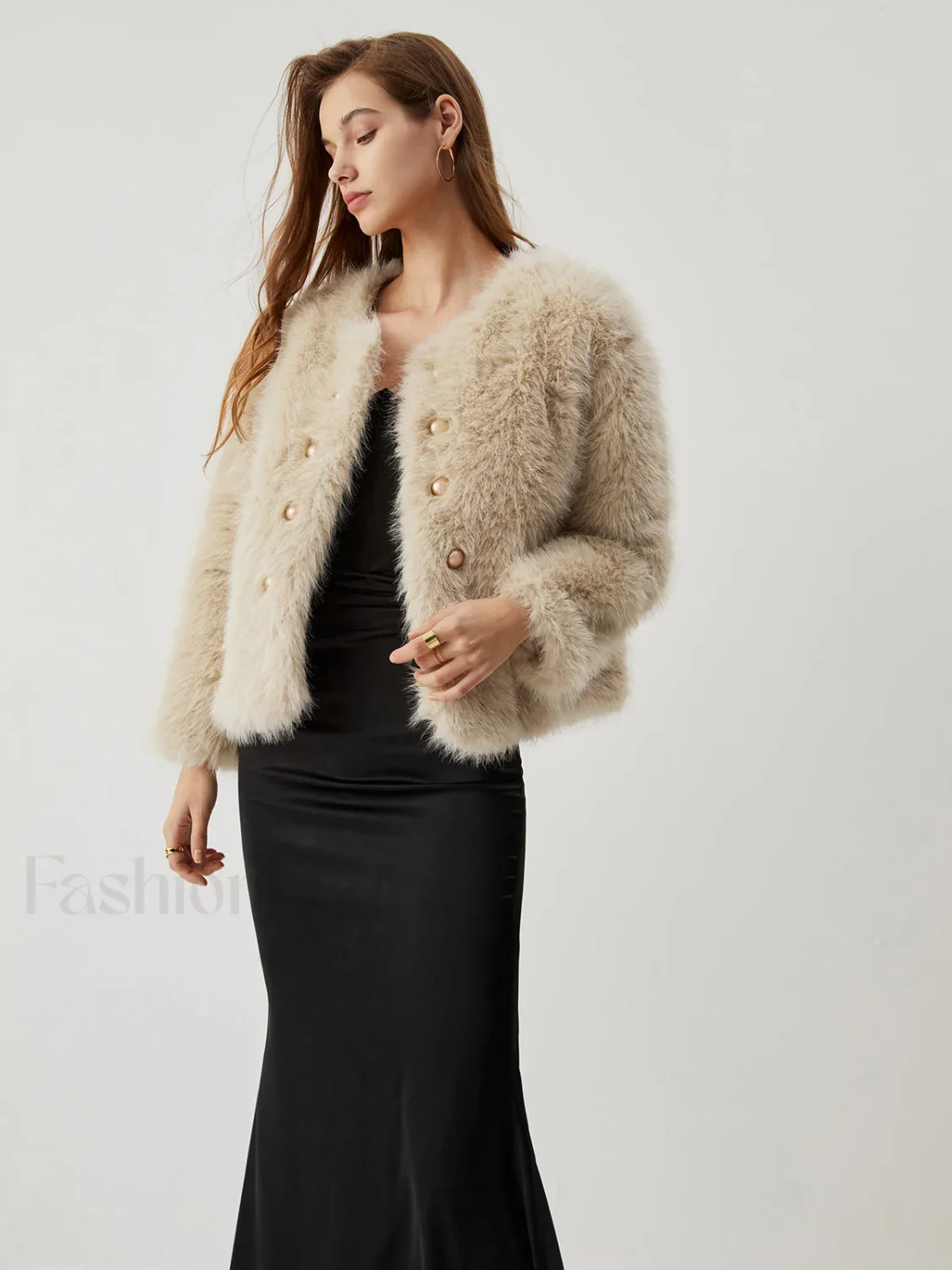 Fuzzy Faux Graceful Fur Buttoned Coat - Image 10
