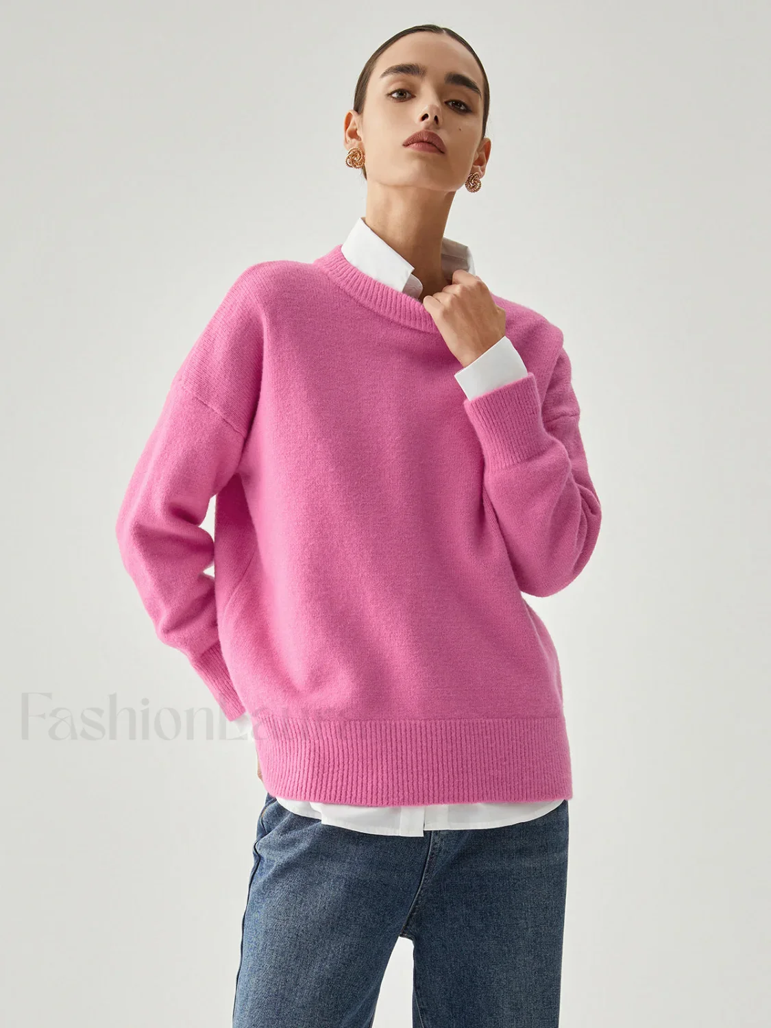 Fuchsia Crew Graceful Neck Knit Sweater - Image 2