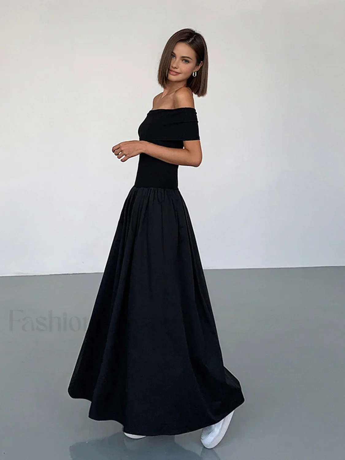 Frenchy Solid Graceful Off-Shoulder Long Dress - Image 16